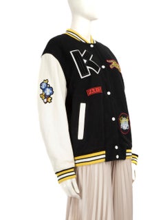 Kenzo Wool & Leather Logo Patch Bomber Jacket Size L