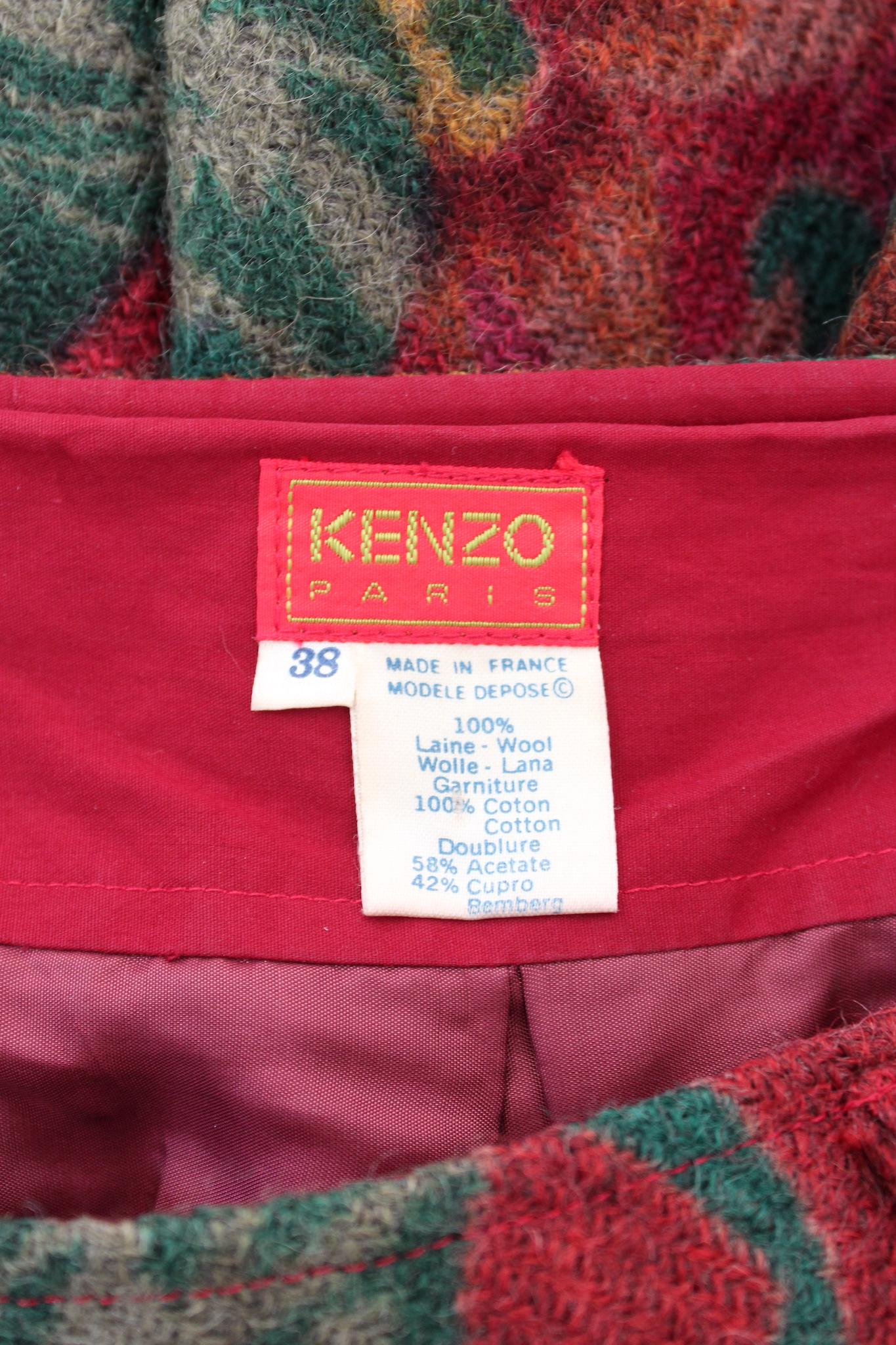 Kenzo - Jupe ballon en laine à fleurs rouges, vintage, années 80 2
