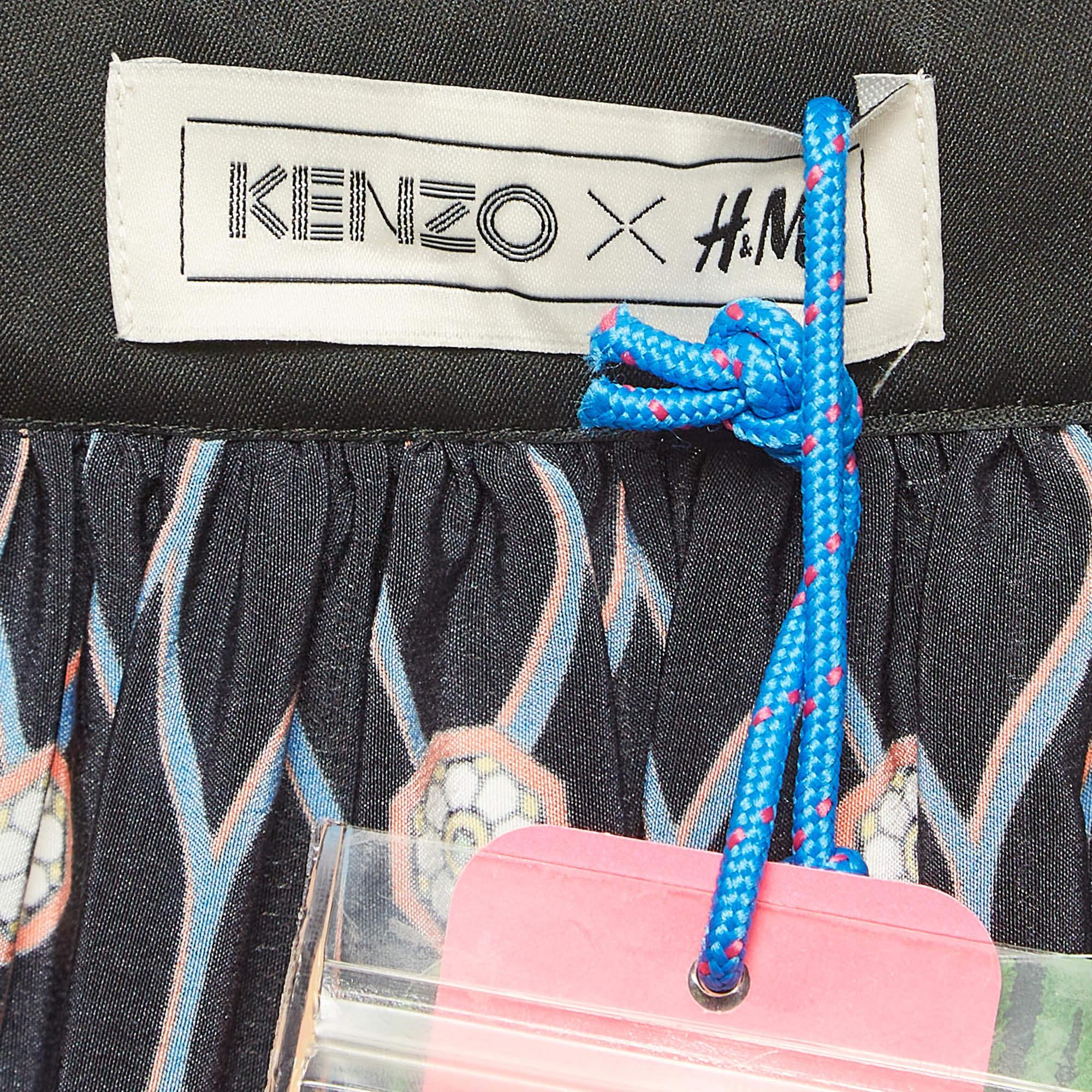 Women's Kenzo X H&M Black Printed Silk Pleated Mini Skirt S For Sale