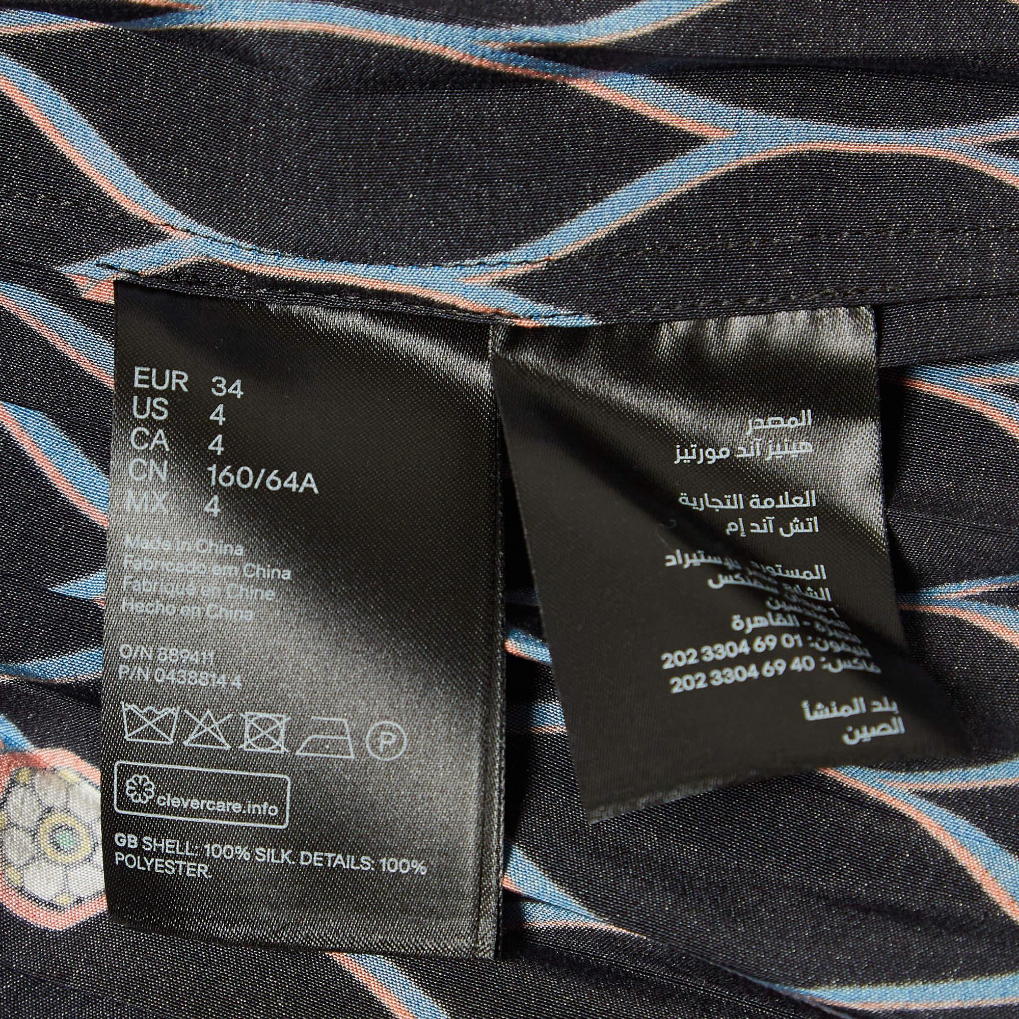 Kenzo X H&M Black Printed Silk Pleated Mini Skirt S For Sale 2