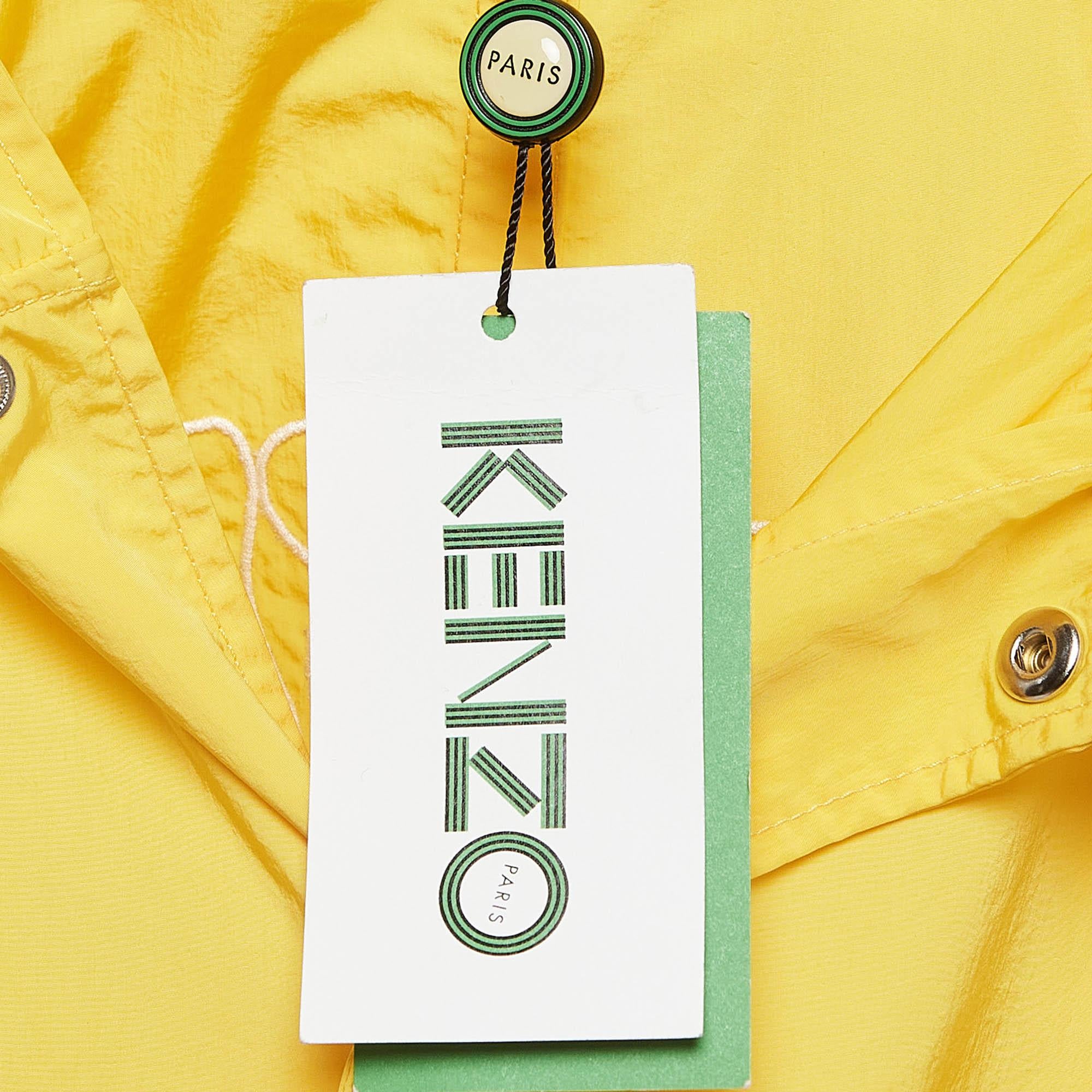 Women's Kenzo Yellow Embroidered Nylon Rain Coat S