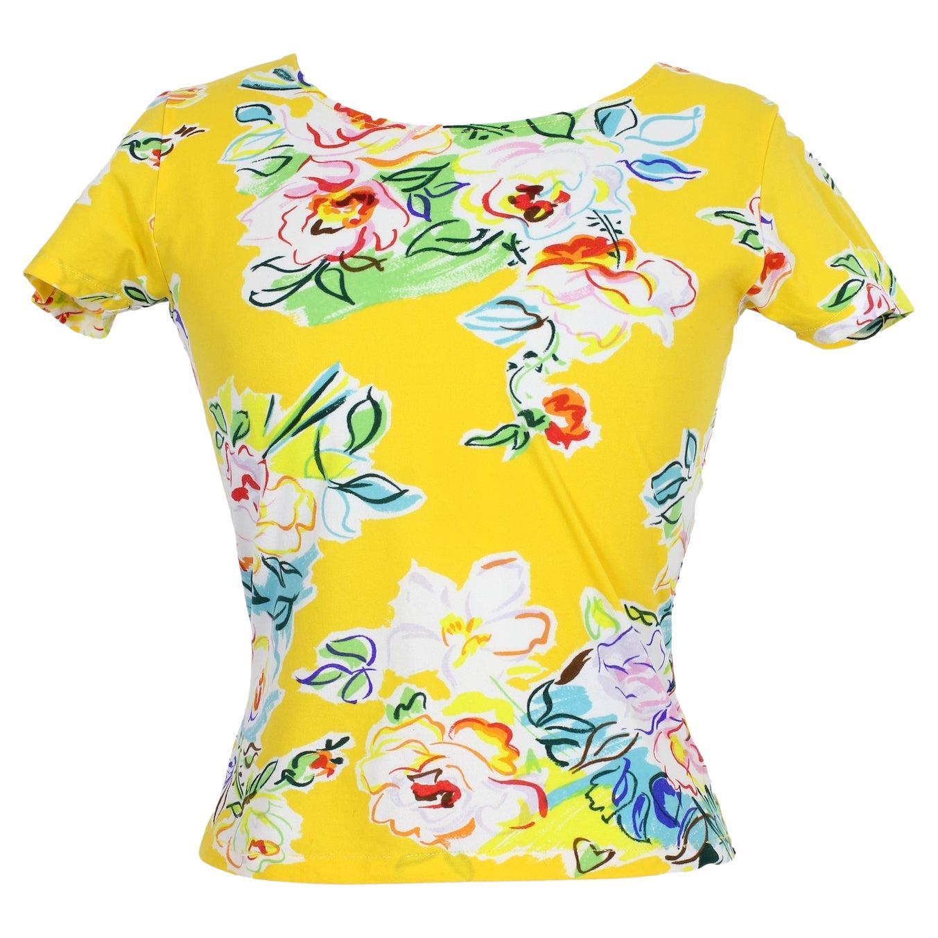 Kenzo Yellow Floral Casual T Shirt 2000s For Sale