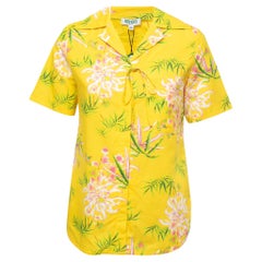 Kenzo Hawaiianisches Hemd aus Baumwolle und Leinen mit gelbem Blumendruck S