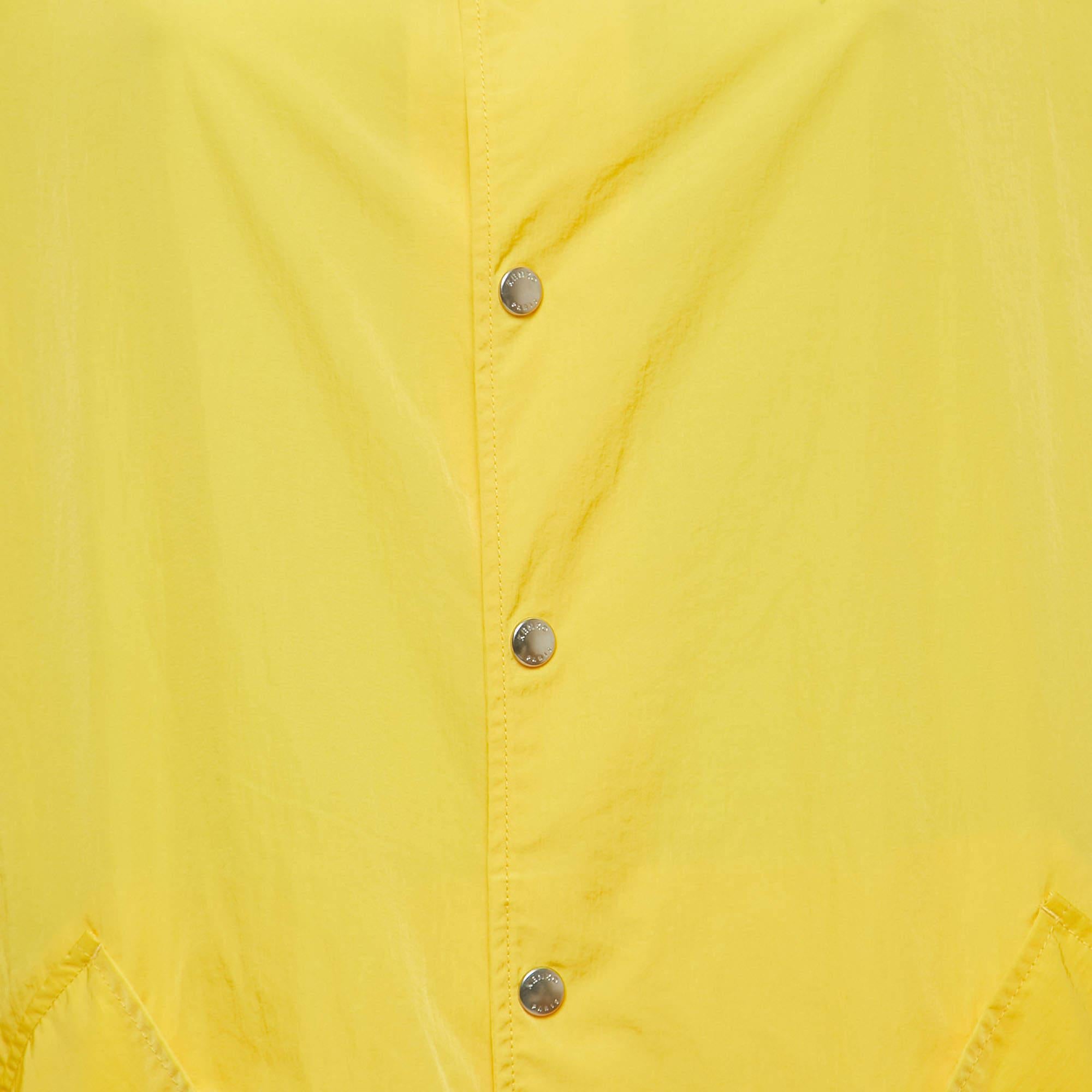 Kenzo Yellow Logo Embroidered Nylon Button Front Hooded Raincoat S In Excellent Condition For Sale In Dubai, Al Qouz 2