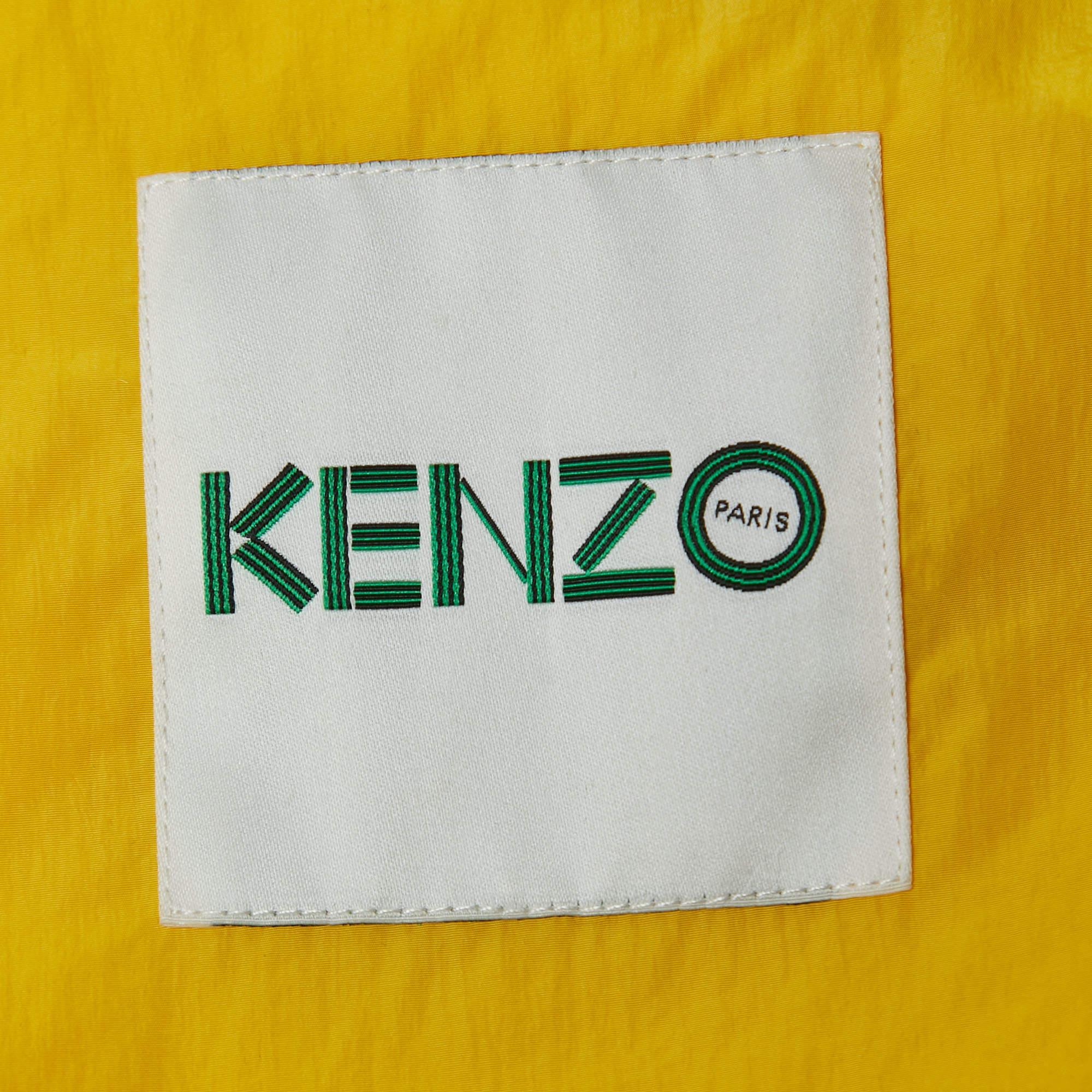 Women's Kenzo Yellow Logo Embroidered Nylon Button Front Hooded Raincoat S For Sale