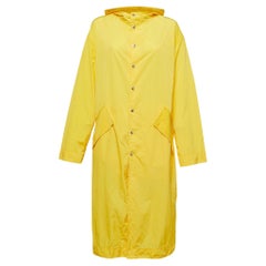 Kenzo Yellow Logo Embroidered Nylon Button Front Hooded Raincoat S