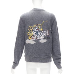 KENZO yellow oriental Tiger embroidery back grey cotton bomber jacket M