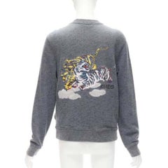 KENZO yellow oriental Tiger embroidery back grey cotton bomber jacket M