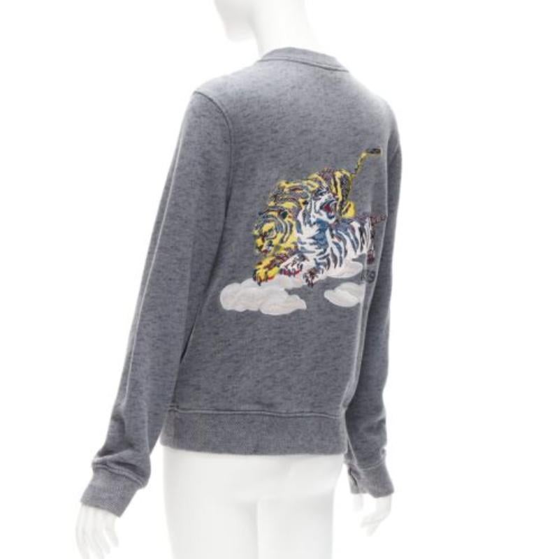 Women's KENZO yellow oriental Tiger embroidery back grey cotton bomber jacket M For Sale