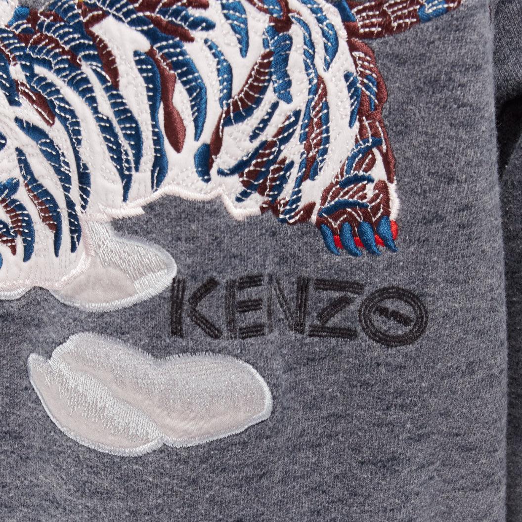 KENZO yellow oriental Tiger embroidery back grey cotton bomber jacket M For Sale 2