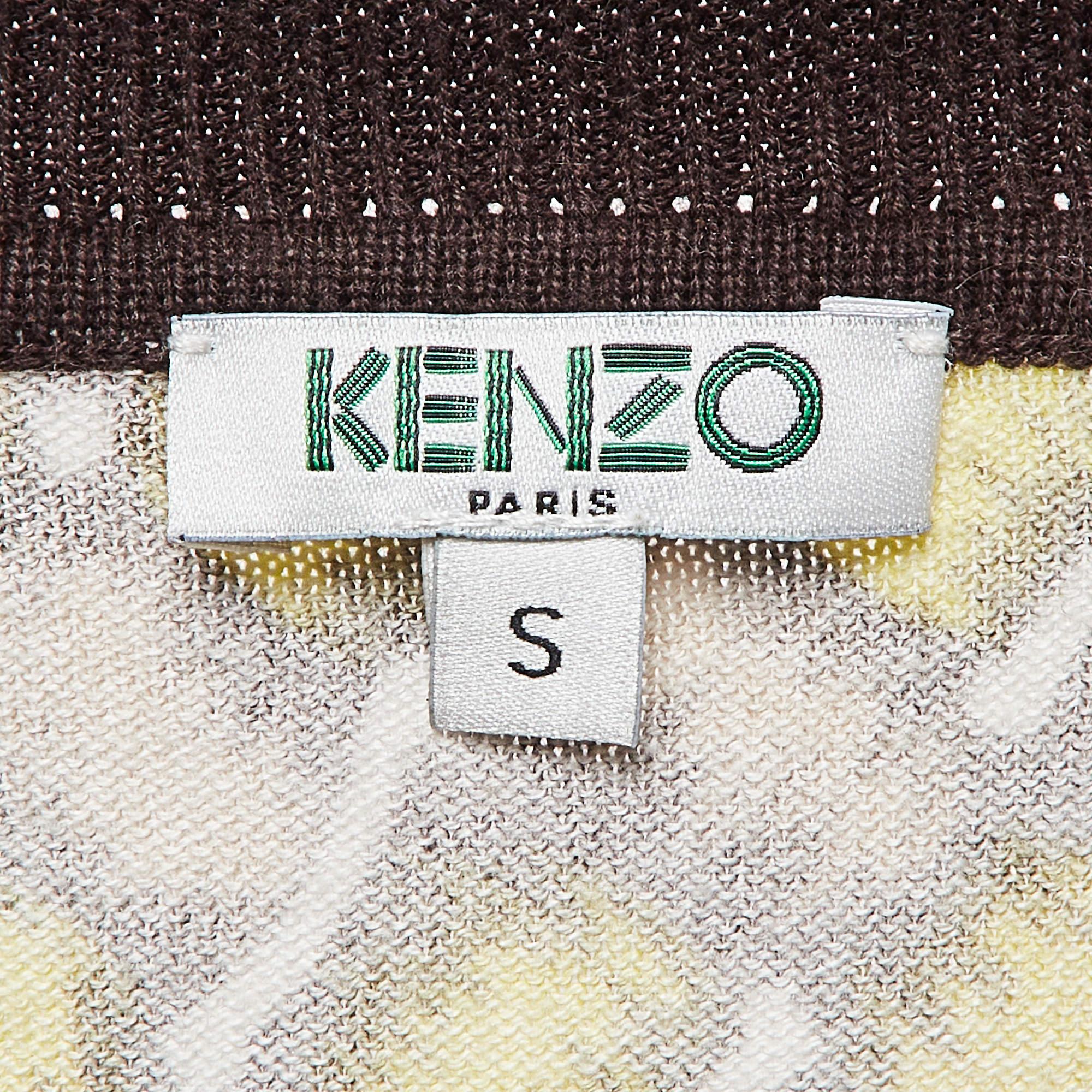 Kenzo Jaune Pull en coton à motifs V-Neck S Pour femmes en vente