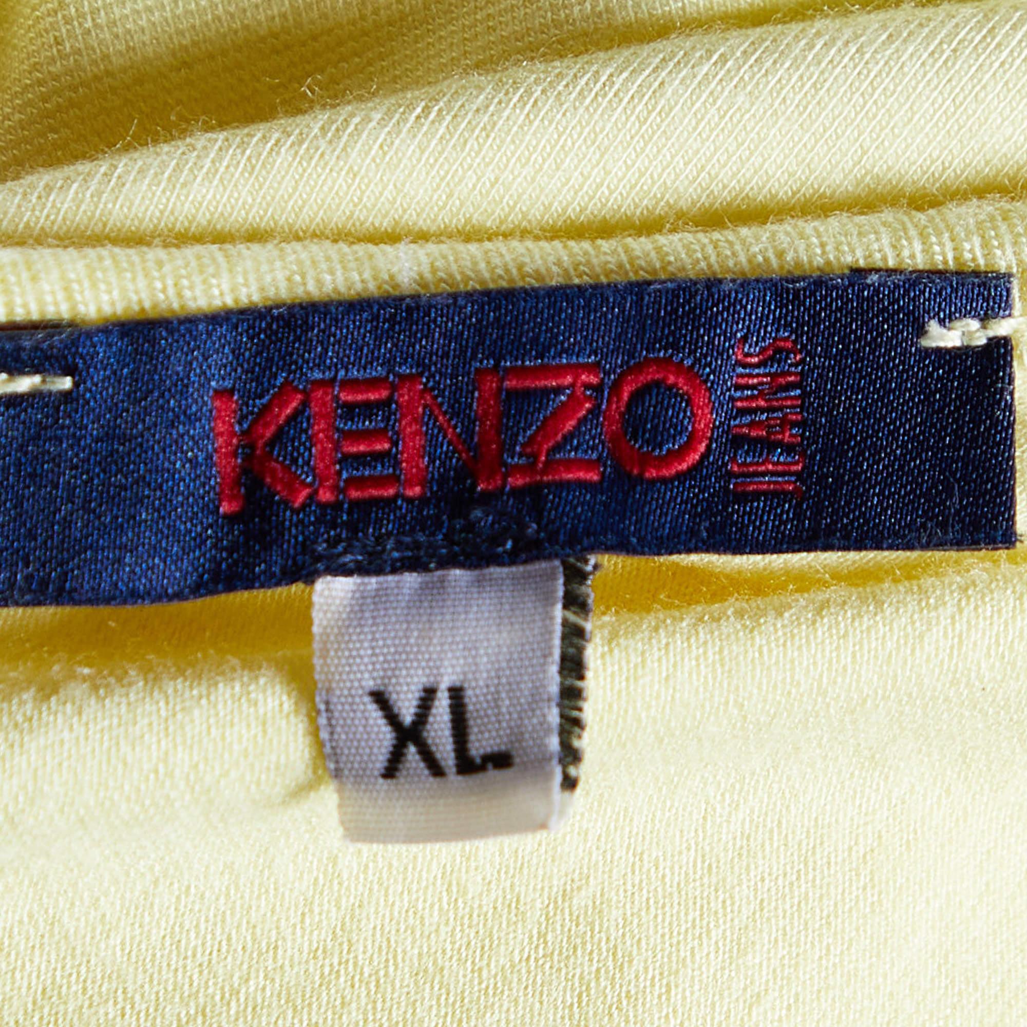 Kenzo Yellow Printed Knit T-Shirt XL In Good Condition For Sale In Dubai, Al Qouz 2