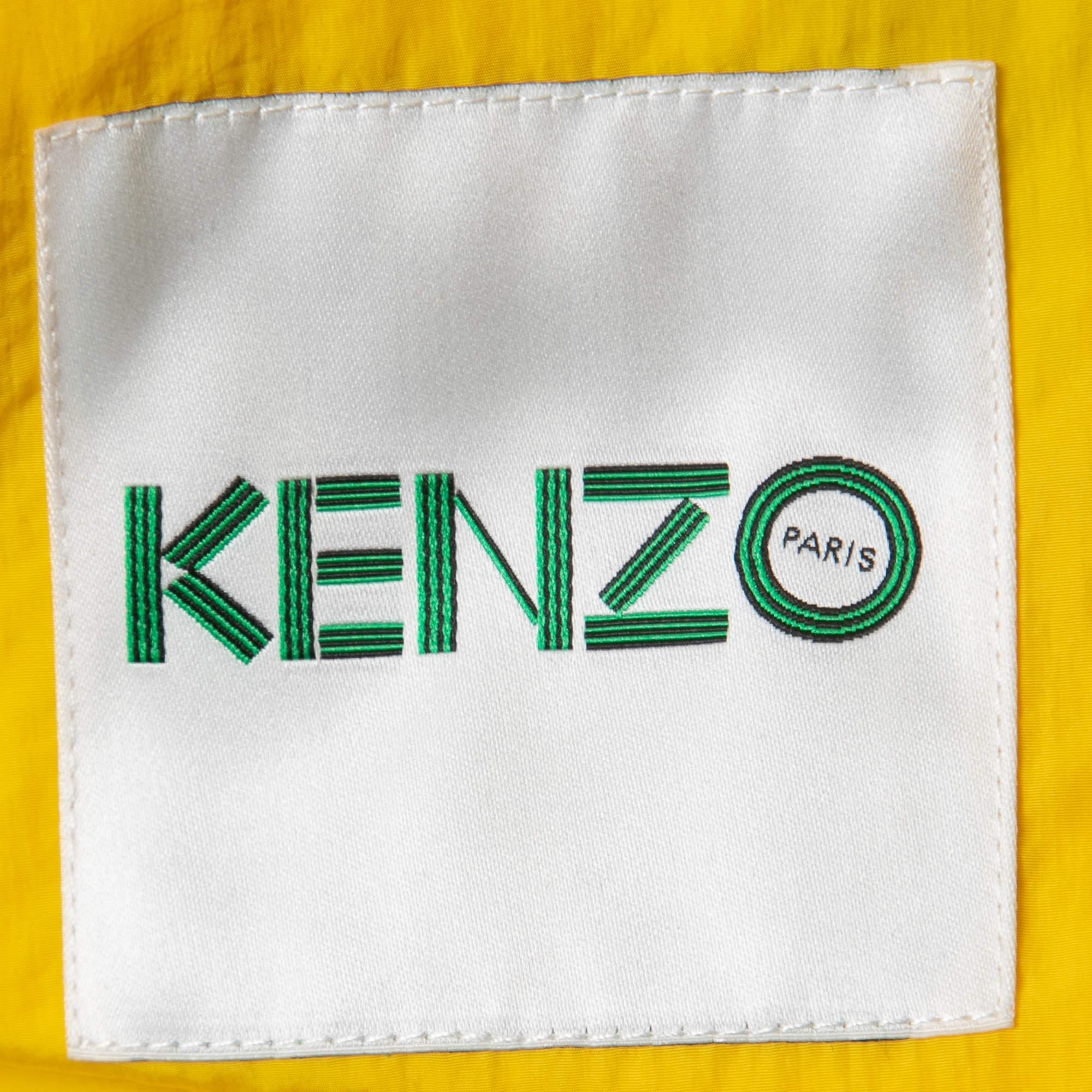 Women's Kenzo Yellow Synthetic Logo Embroidered Hooded Rain Coat S