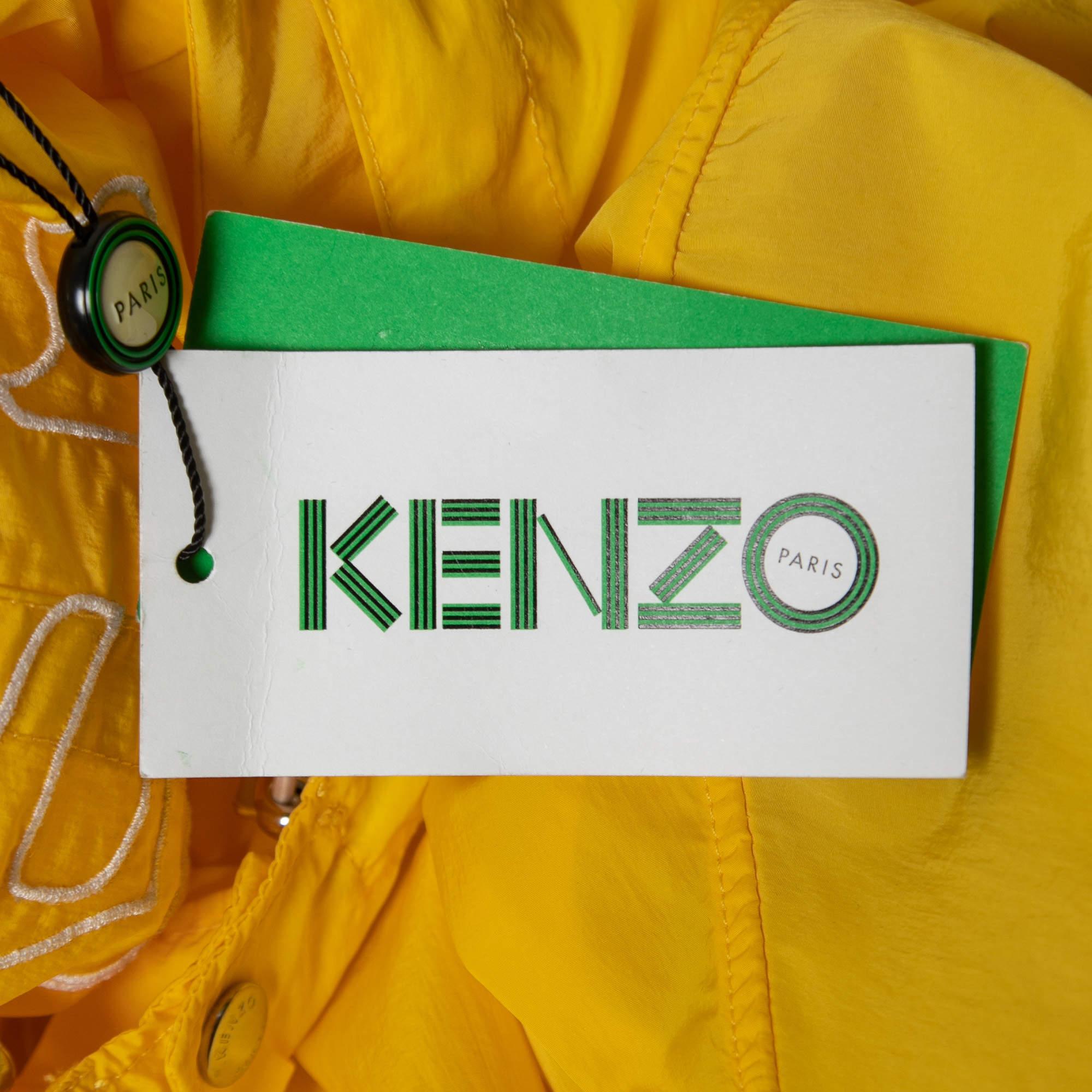 Kenzo Yellow Synthetic Logo Embroidered Hooded Rain Coat S 2