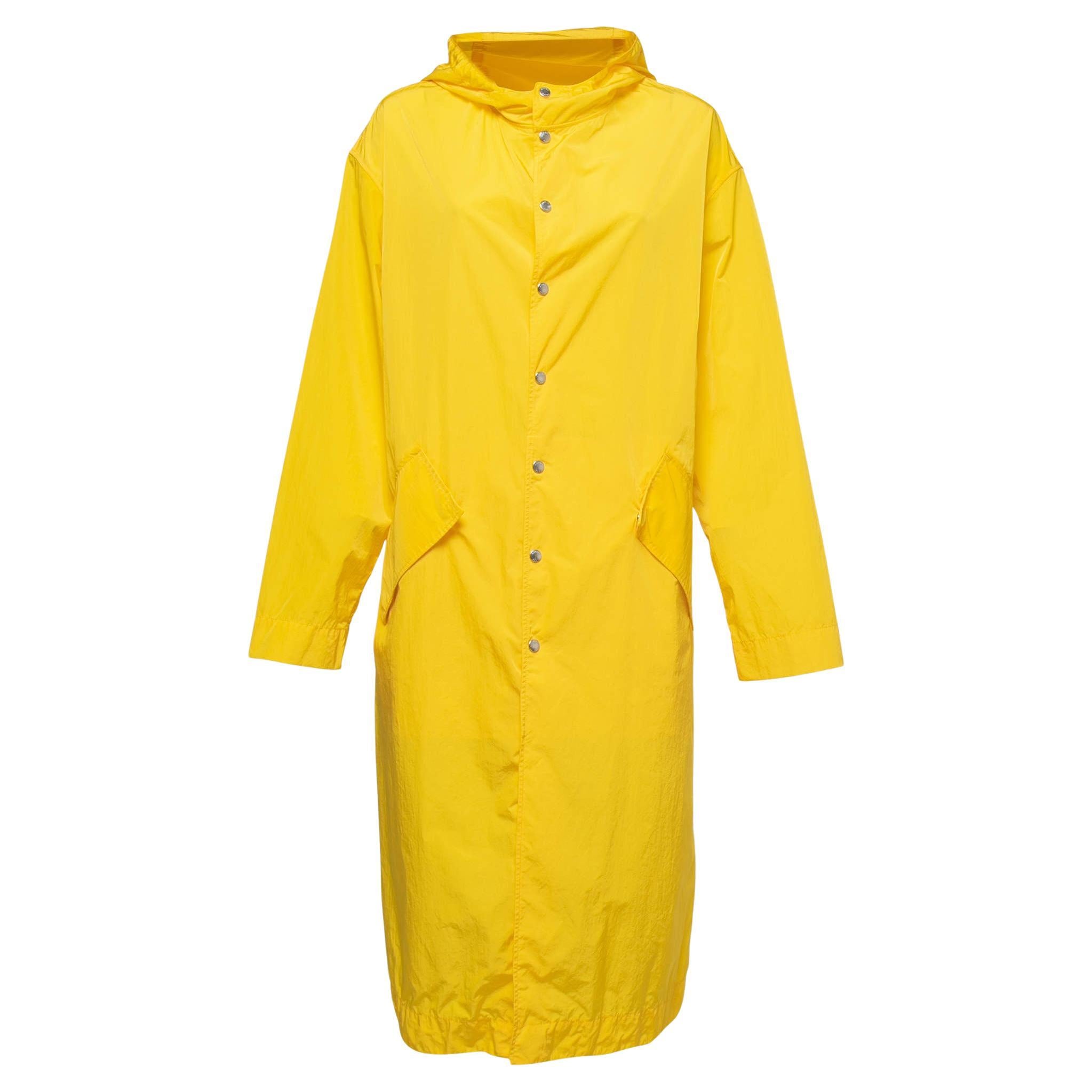 Kenzo Yellow Synthetic Logo Embroidered Hooded Rain Coat S