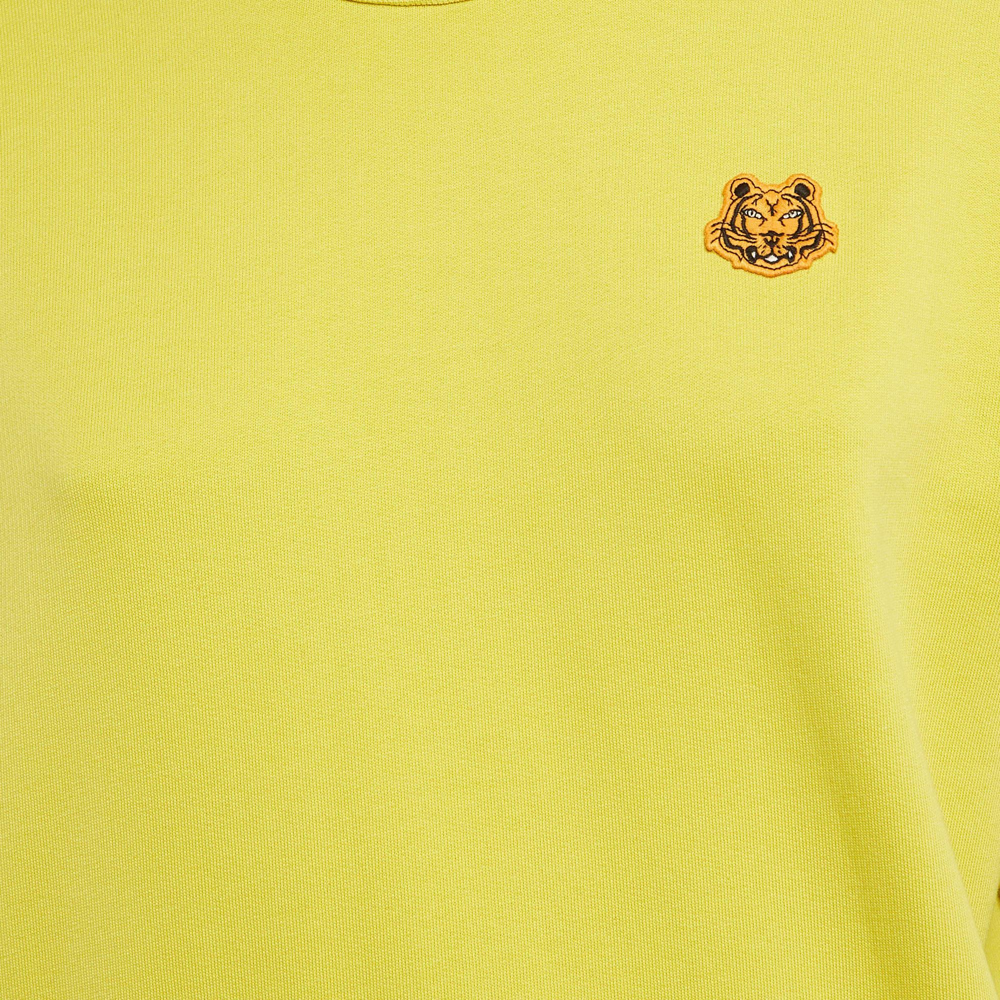 Kenzo Yellow Tiger Applique Cotton Knit Sweatshirt S In Good Condition For Sale In Dubai, Al Qouz 2