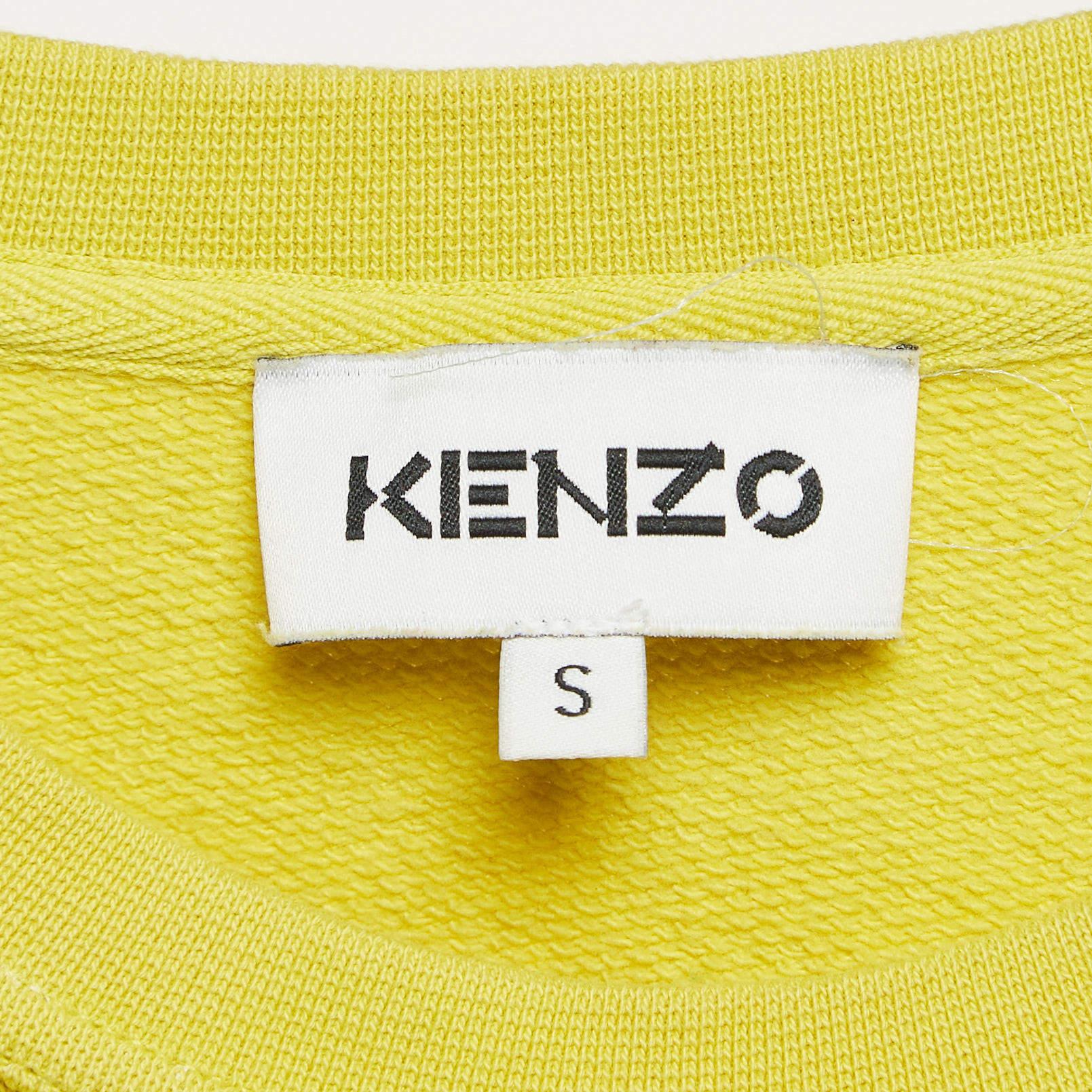 Women's Kenzo Yellow Tiger Applique Cotton Knit Sweatshirt S For Sale