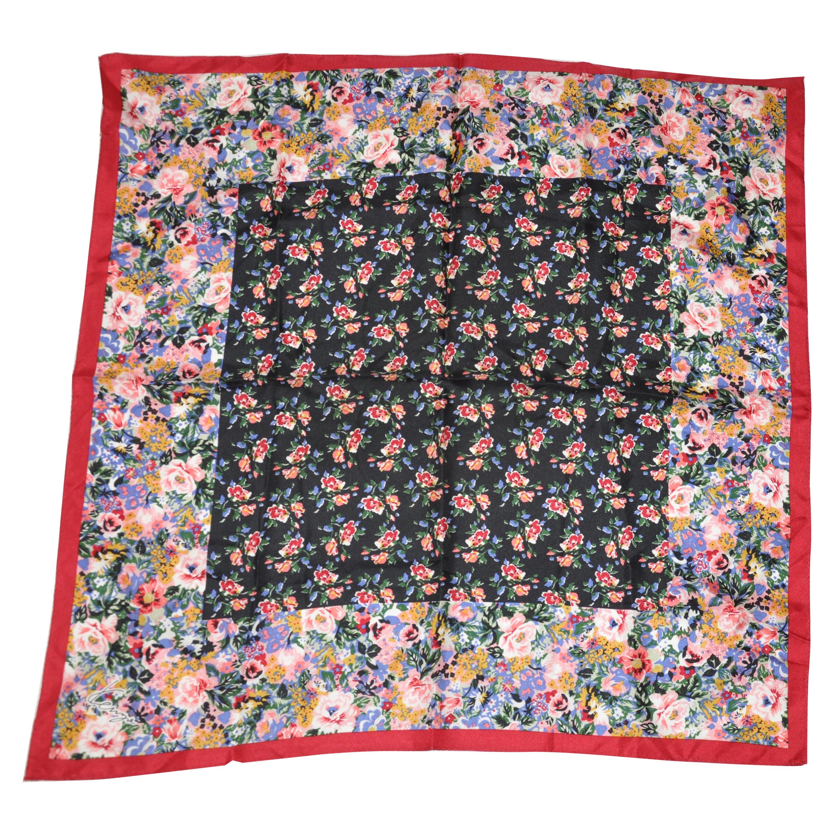 Kenzo's Burgundy-Borders With Multi-Colors of "Floral Blooms" Silk Scarf