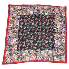 Kenzo's Burgundy-Borders With Multi-Colors of "Floral Blooms" Silk Scarf