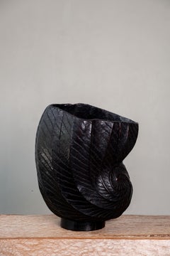 Keong Teak Wood Patina Black Vase by Mary Verspoor