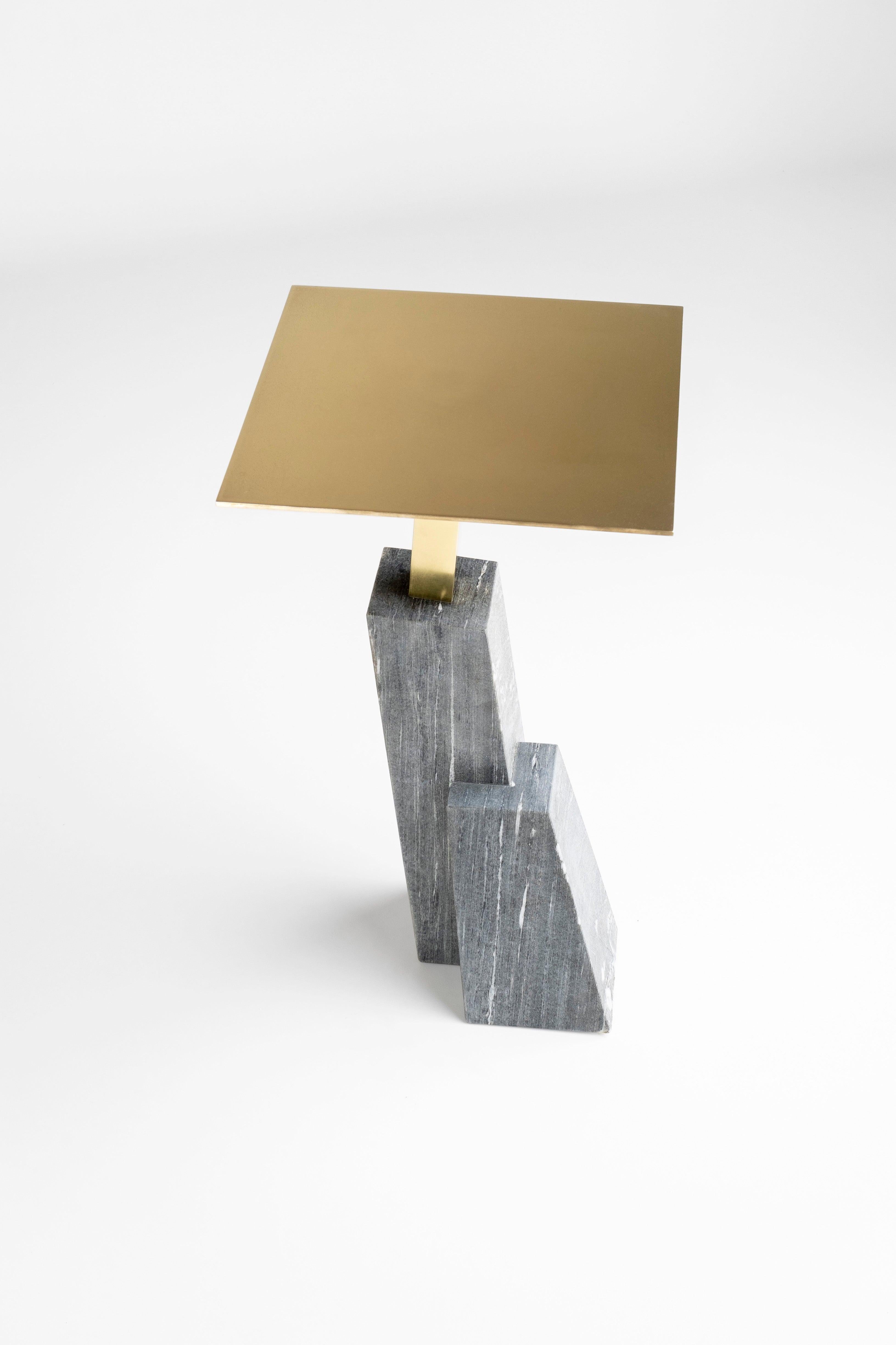 Post-Modern KEP T-Table, Brass and Marble, Signed Noro Khachatryan For Sale