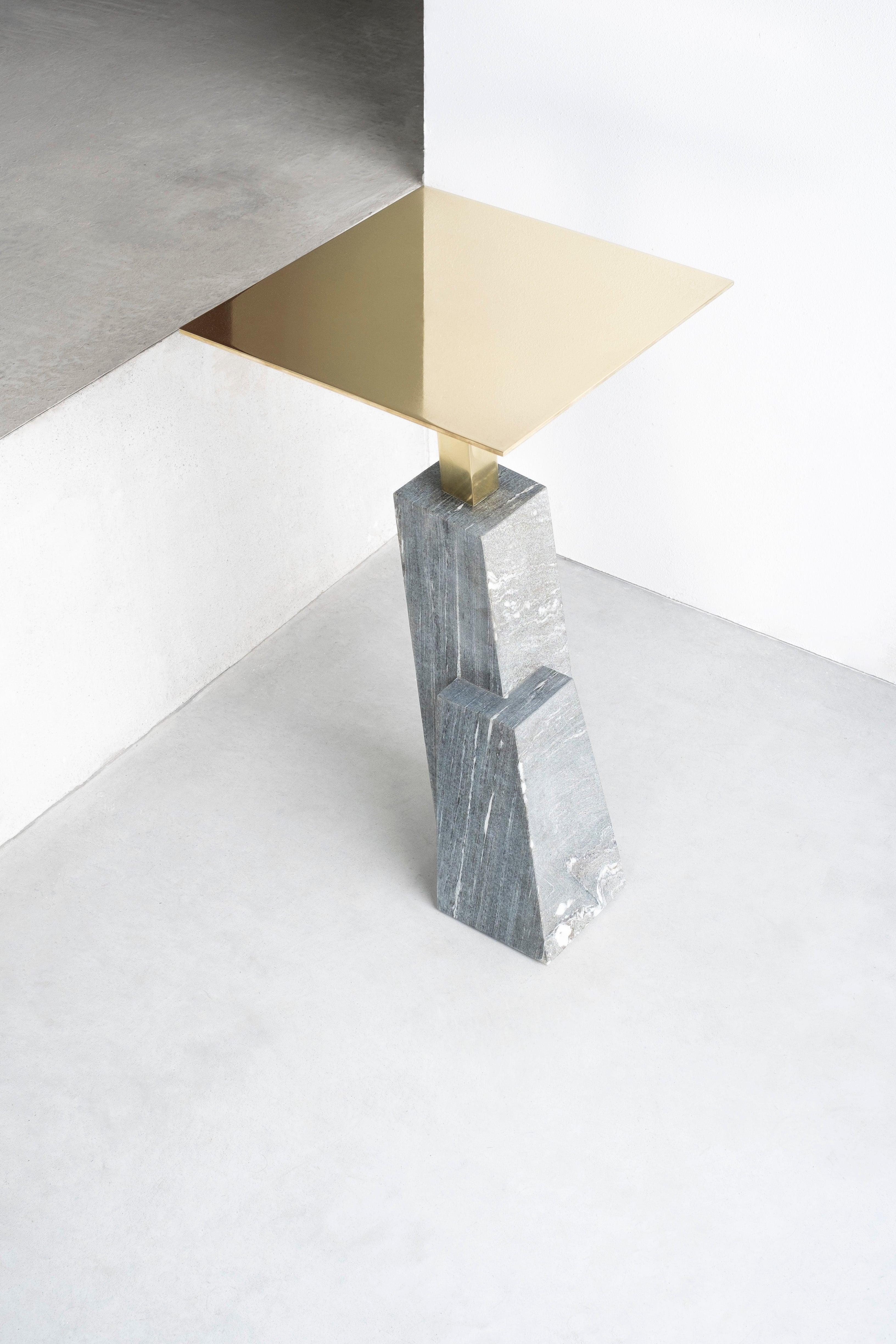 Post-Modern KEP T-Table, Brass and Marble, Signed Noro Khachatryan