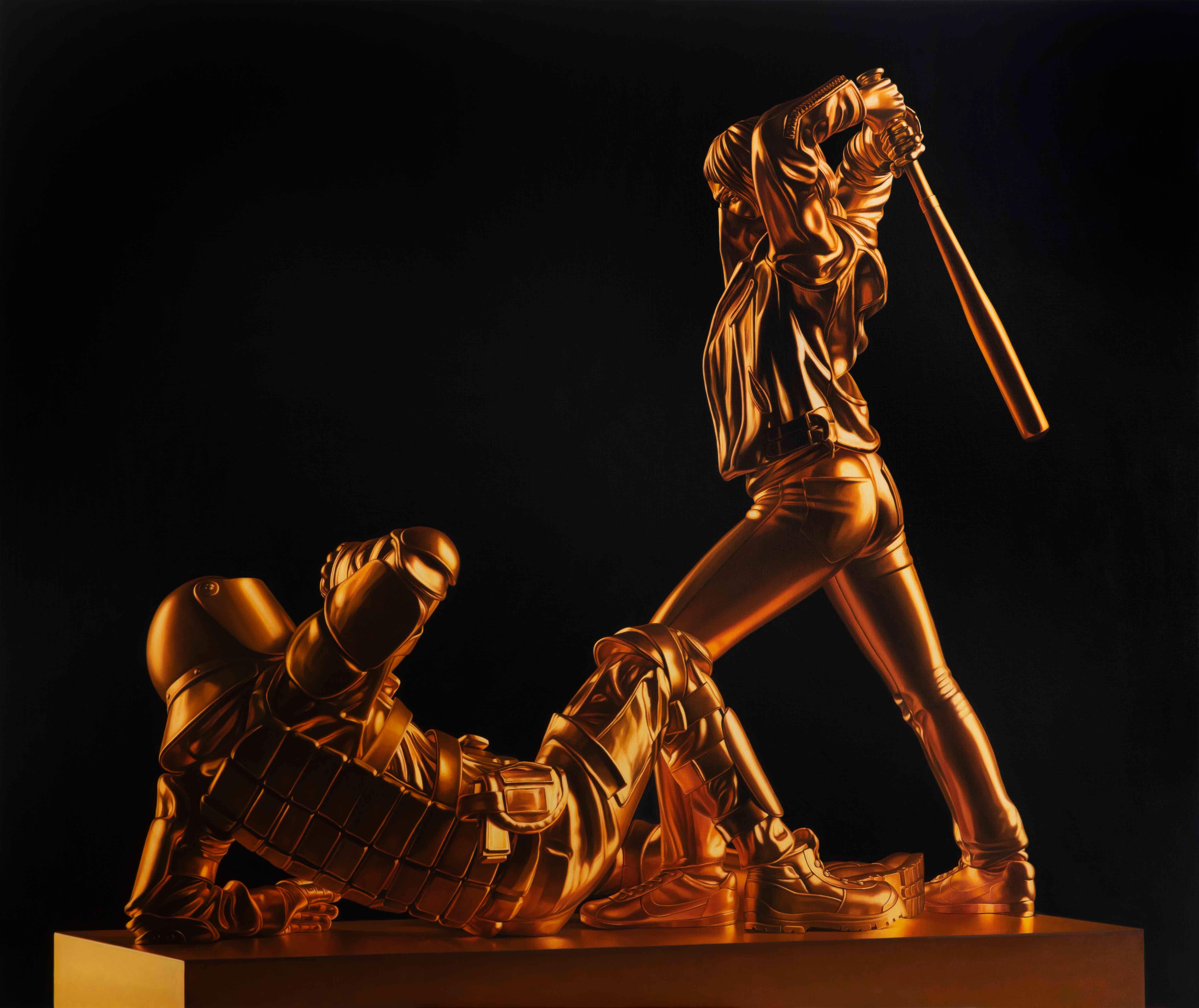Kepa Garraza Figurative Painting - Model for statue 3 (gold)