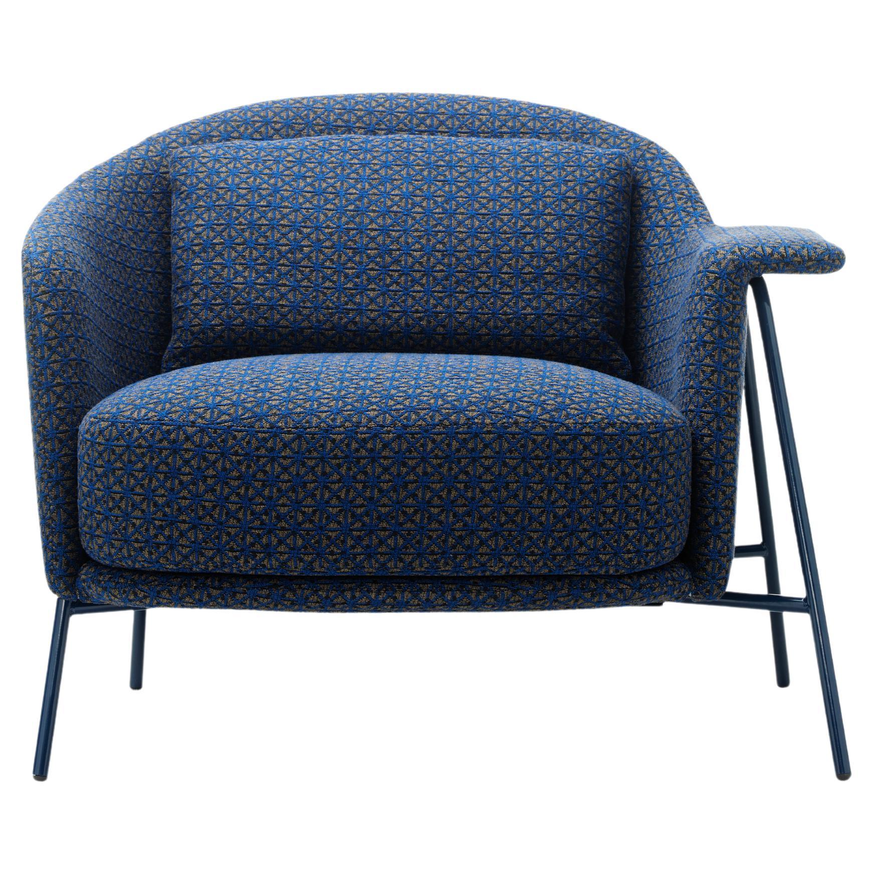 Kepi Armchair in Diplo Blue Upholstery with Blue Metal Feet by Emilio Nanni For Sale