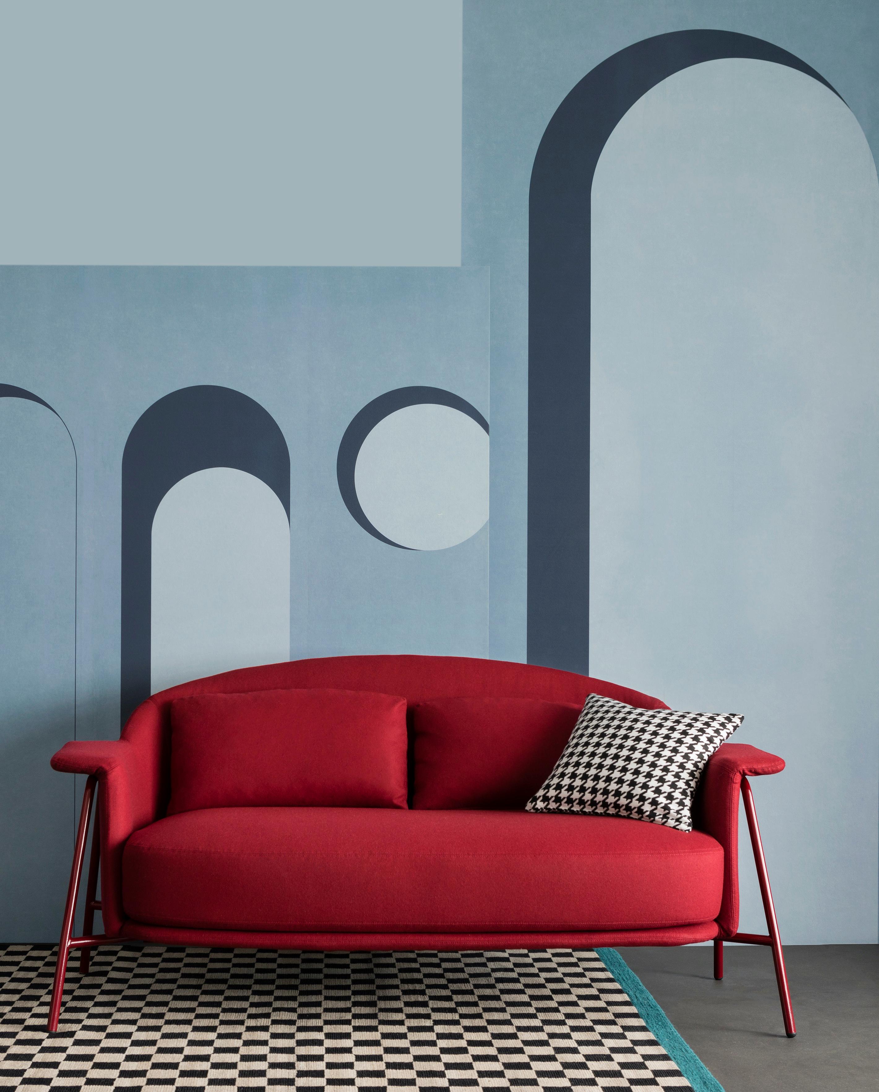 Modern Kepi Sofa in Blue Saint Moritz Upholstery with Cobalt Blue Metal by Emilio Nanni For Sale