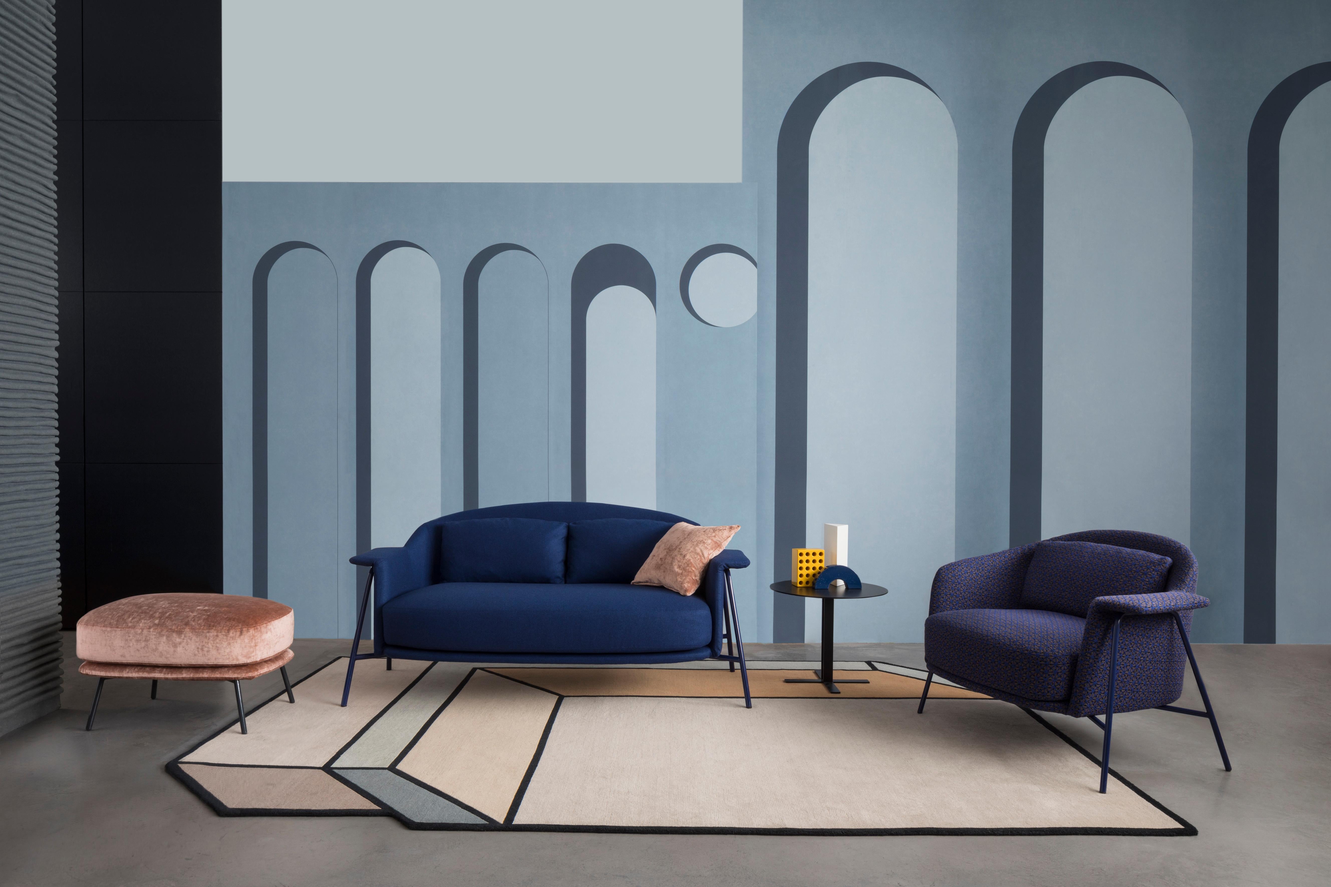 Italian Kepi Sofa in Blue Saint Moritz Upholstery with Cobalt Blue Metal by Emilio Nanni For Sale