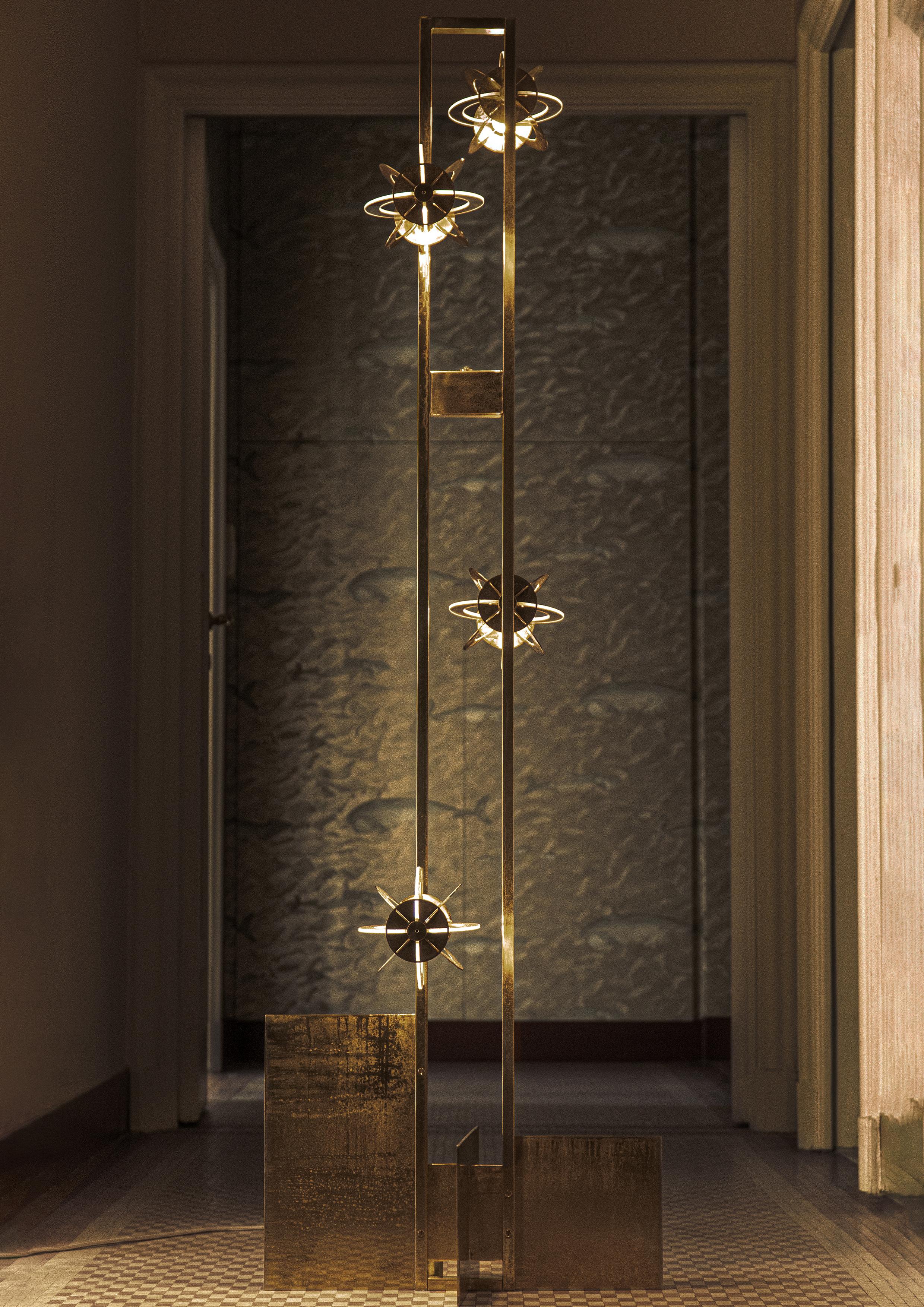 Contemporary Kepler K15F1, Brass and Blown Glass Floor Lamp by Angela Ardisson For Sale