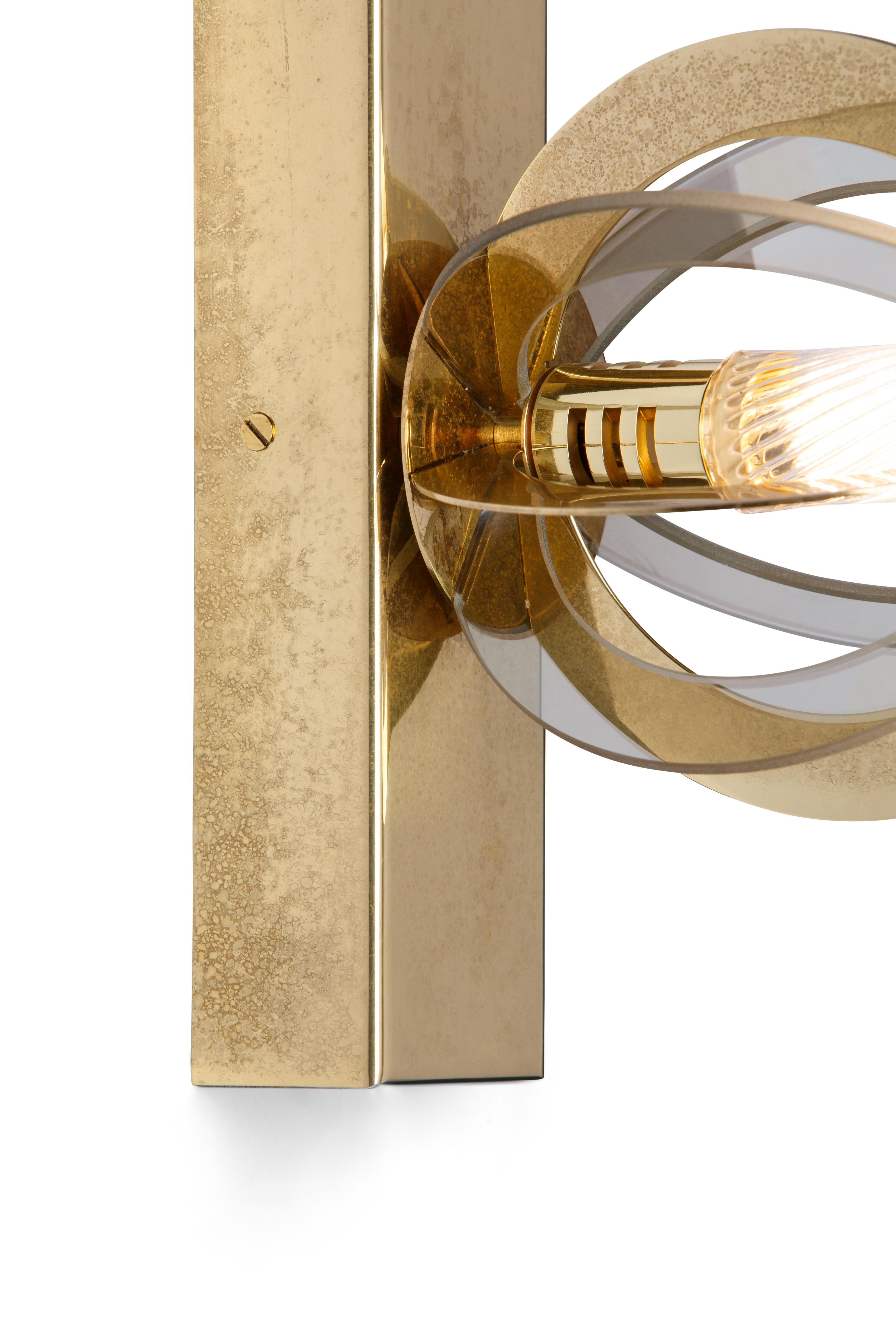 Contemporary Kepler K15W, Brass and Blown Glass Wall Lamp by Angela Ardisson For Sale
