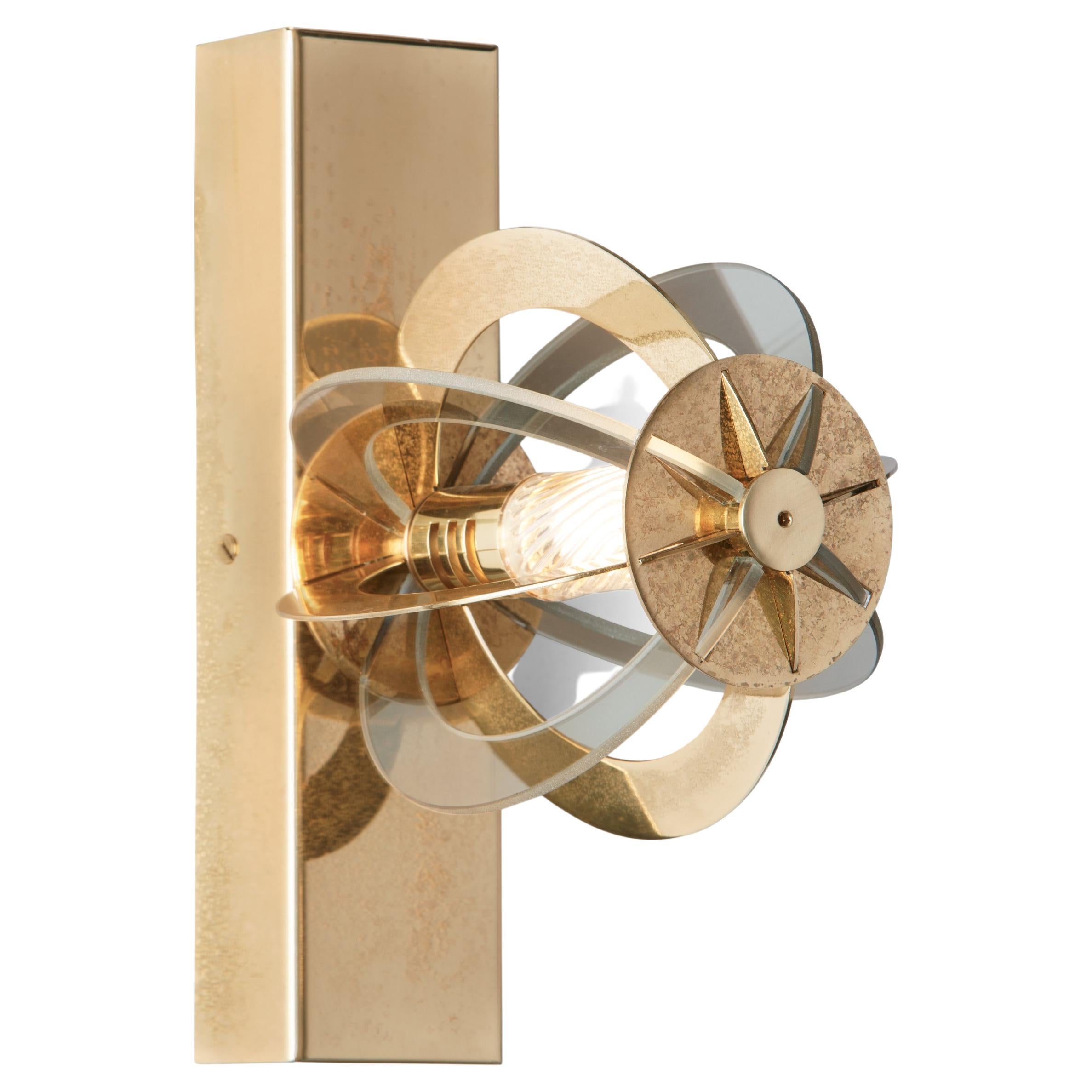 Kepler K15W, Brass and Blown Glass Wall Lamp by Angela Ardisson For Sale