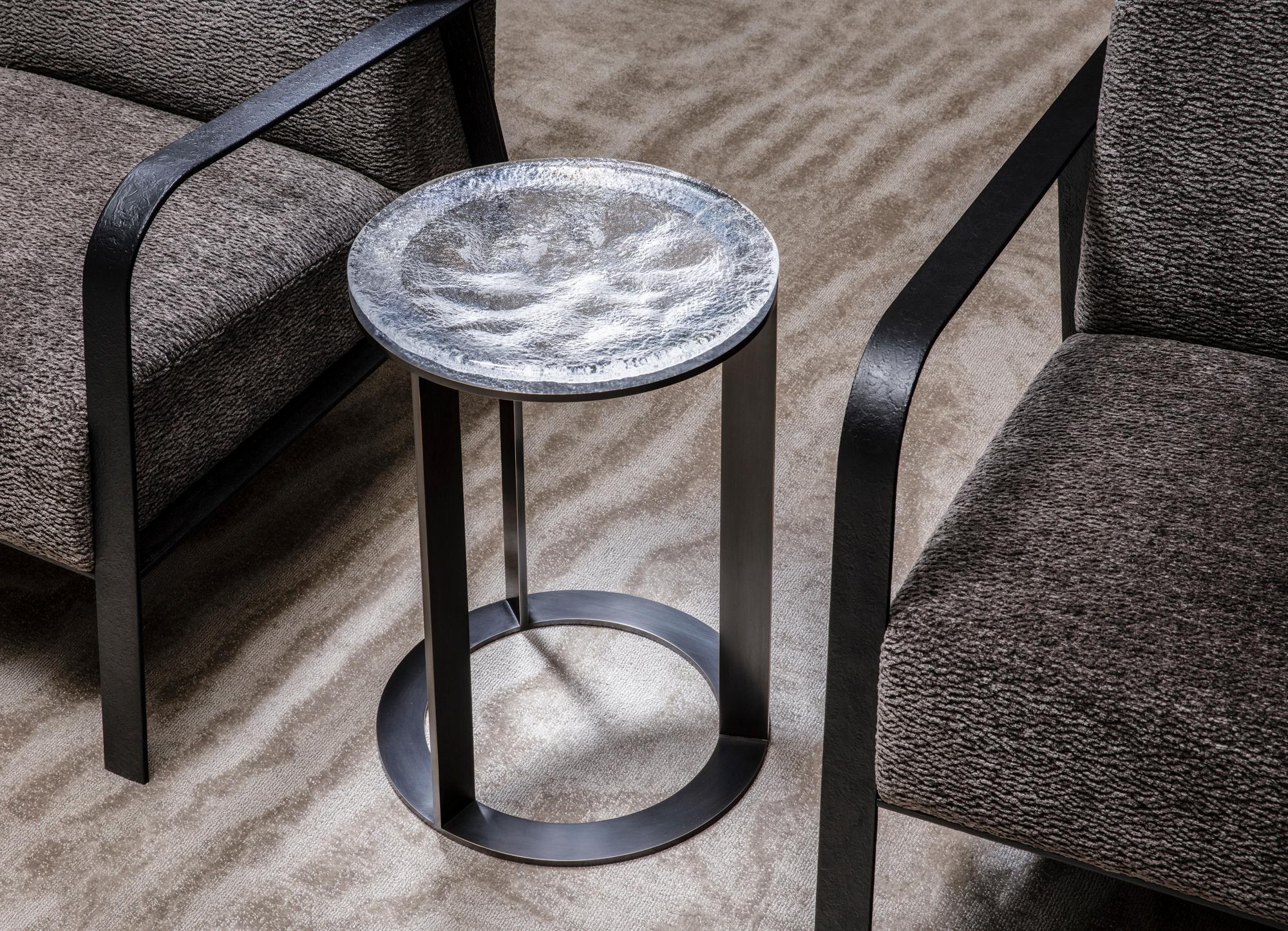 Kepler Side Table in Metal and Ladle Poured Cast Glass In New Condition For Sale In Chicago, IL