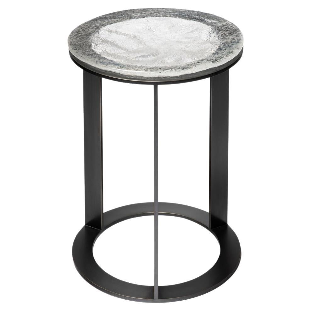 Kepler Side Table in Metal and Ladle Poured Cast Glass