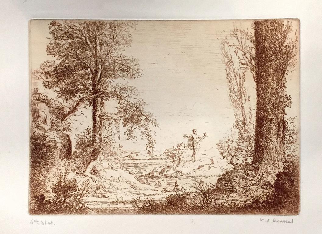 Ker-Xavier Roussel , " Nymphe Assise Accoudé au Pied d’un Arbre" , Etching, 1900 ca.

Beautiful Proof printed in sanguine, 6th state, justified and Signed by the artist in pencil . Full margins. Good Conditions.

Ref. Cat. Salomon 100.
