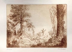 Nymphe Assise Accoudé au Pied d’un Arbre - Etching by Ker Xavier Roussel - 1900s