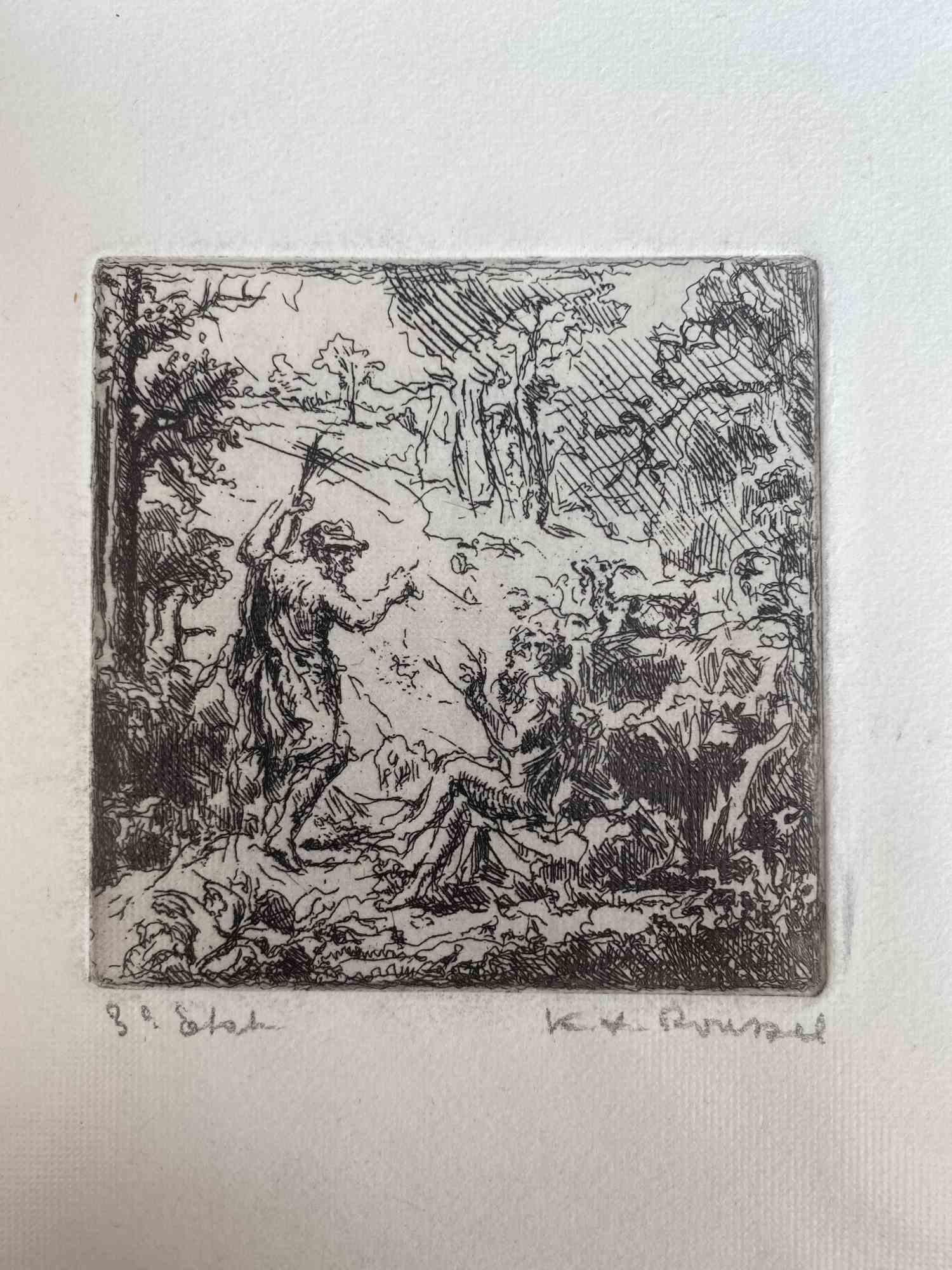 Pastorales is an original etching print artwork on ivory-colored paper realized by Ker-Xavier Roussel in 1920 ca.

Hand-Signed on the lower right margin.

Very Good conditions.

Ker-Xavier Roussel (Lorry-les-Metz,1867 – L'Étang-La-Ville, 1944), the
