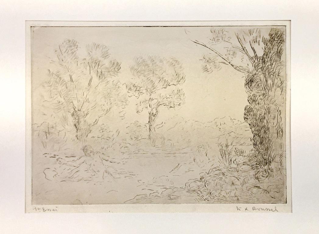 Beautiful proof of state on vélin, with notes by the author “1er essai” in pencil.

Full margins.

Ref. Cat. Salomon 98.

Prov. Collection Henri Petiet, Paris.
