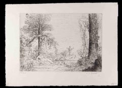 Satyre et Nymphe se Baignant dans un étang - Etching by Ker X. Roussel - 1900s