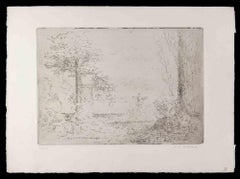 Satyre et Nymphe se Baignant dans un étang - Etching by Ker X. Roussel - 1900s