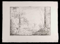 Satyre et Nymphe se Baignant dans un étang - Etching by Ker X. Roussel - 1900s