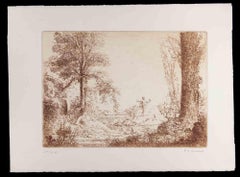 Satyre et Nymphe se Baignant dans un étang - Etching by Ker X. Roussel - 1900s