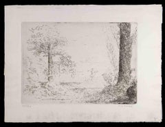 Satyre et Nymphe se Baignant dans un étang - Etching by Ker X. Roussel - 1900s