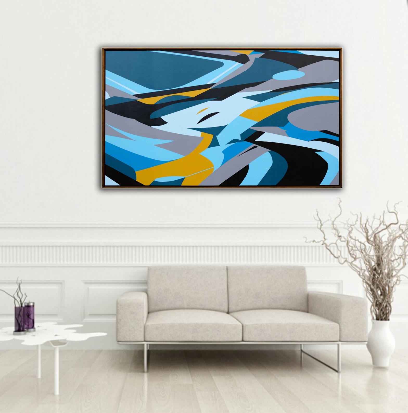 Blue Flow by Kera - Contemporary Geometric Abstraction with black and white 1