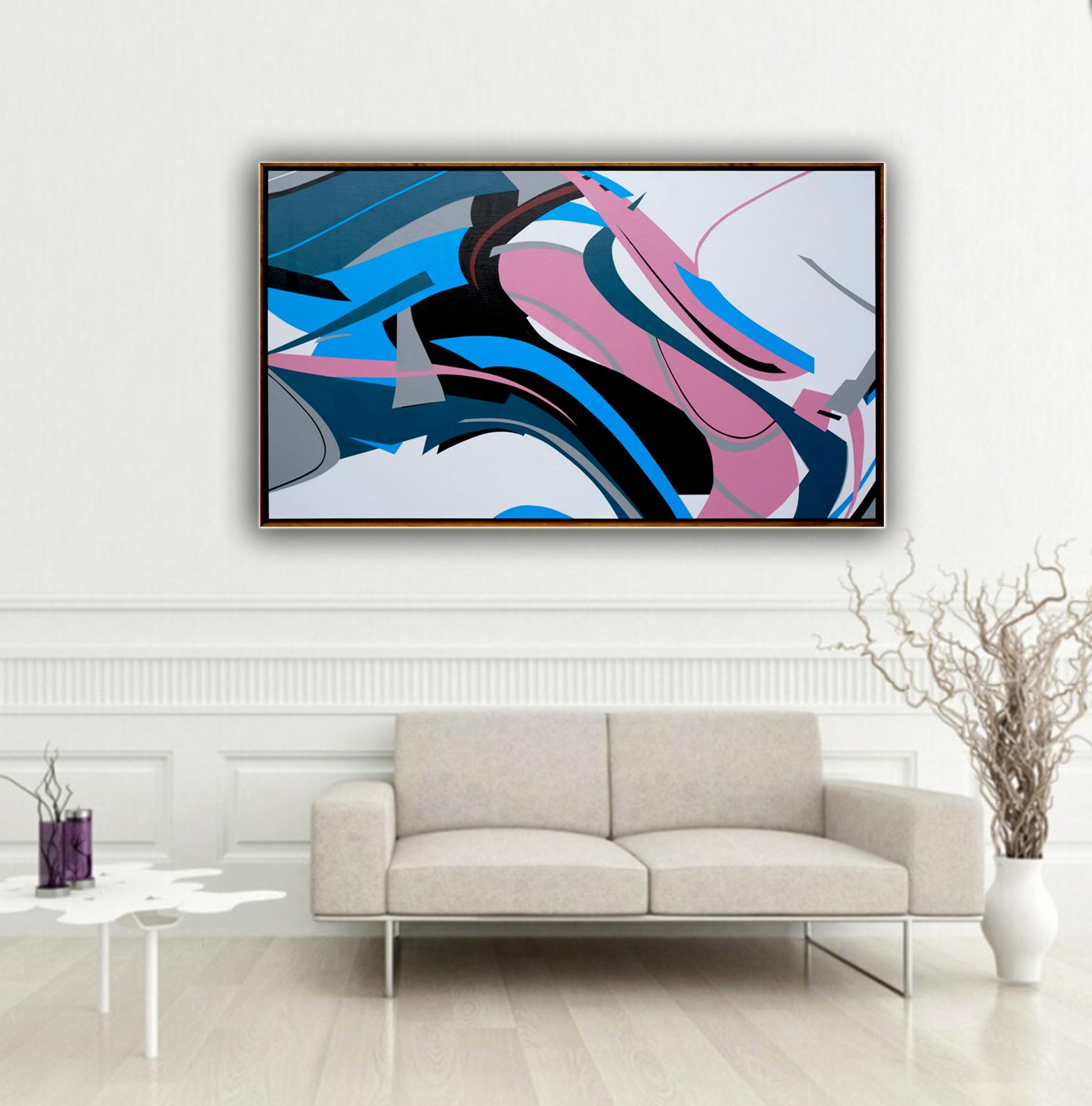 Pink Flow by Kera - Abstraction géométrique contemporaine en noir et blanc en vente 1