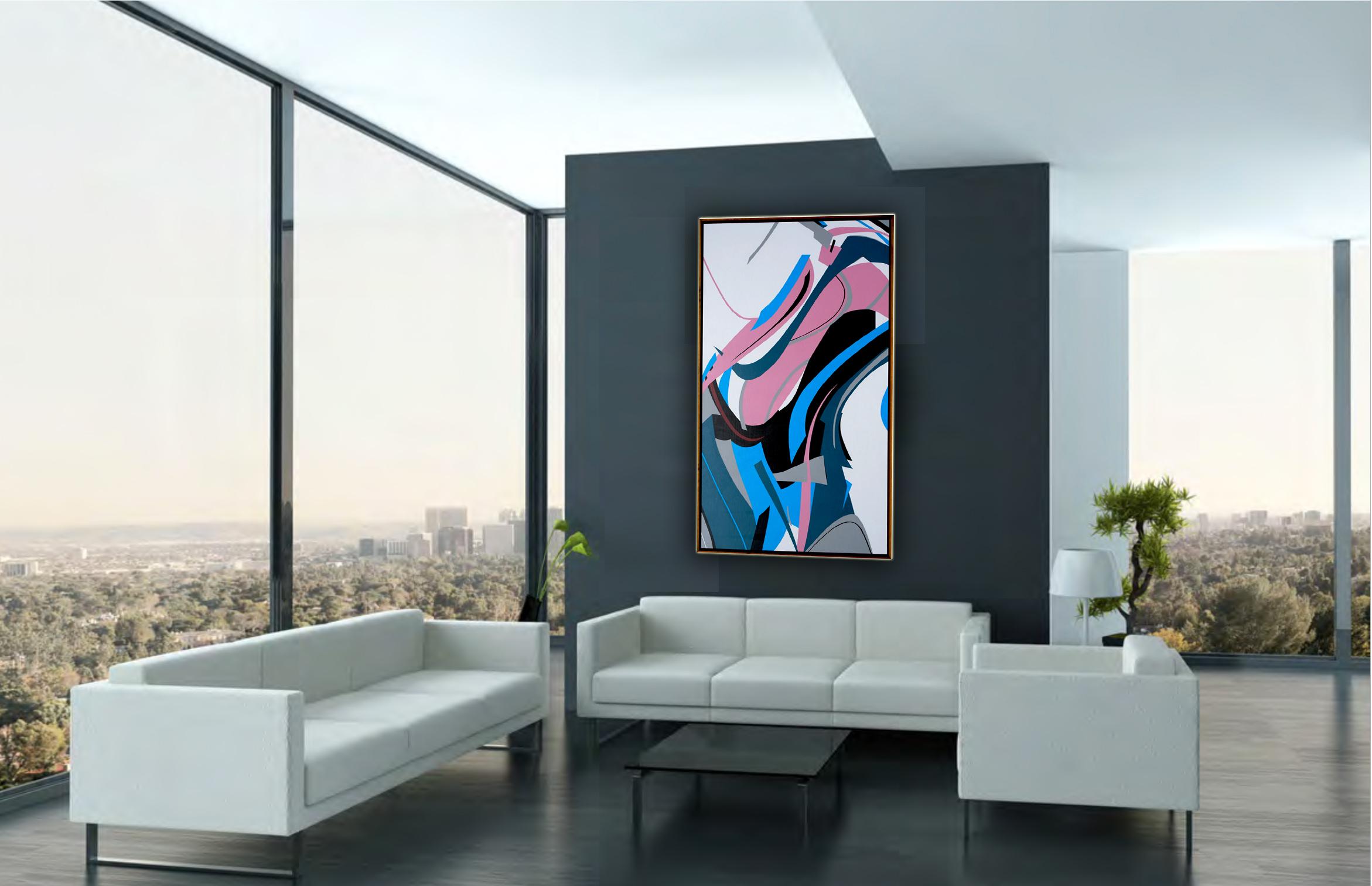 Pink Flow by Kera - Abstraction géométrique contemporaine en noir et blanc en vente 2