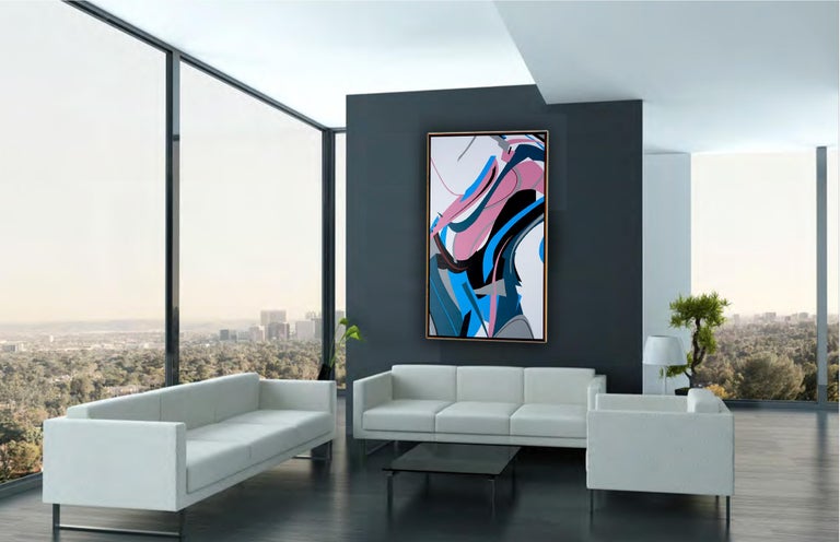 Pink Flow by Kera - Contemporary Geometric Abstraction with black and white For Sale 2