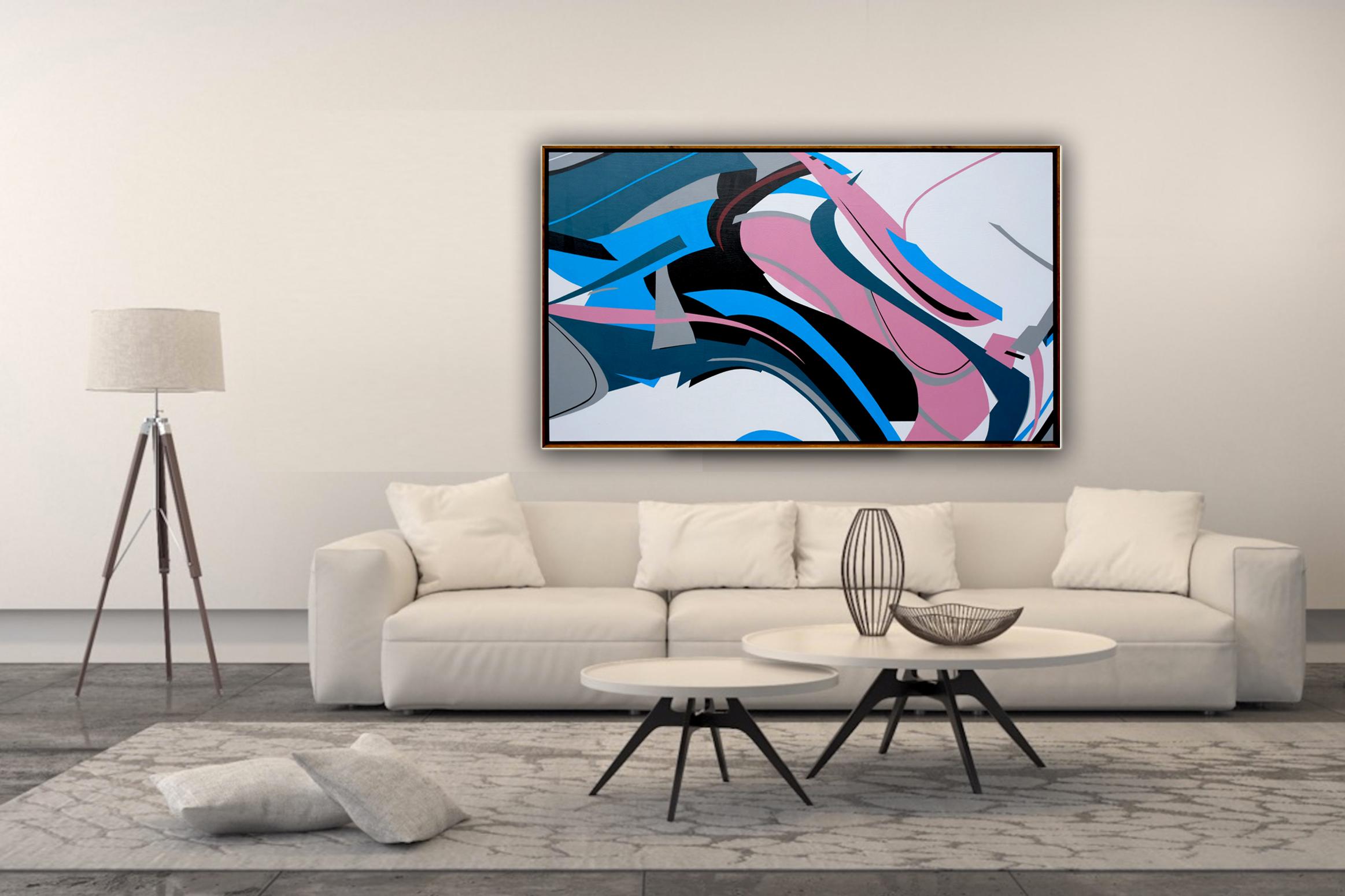 Pink Flow by Kera - Abstraction géométrique contemporaine en noir et blanc en vente 3