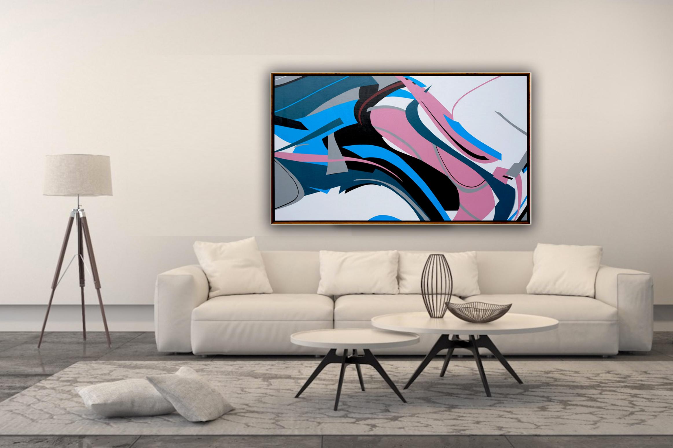 Pink Flow by Kera - Contemporary Geometric Abstraction with black and white 2